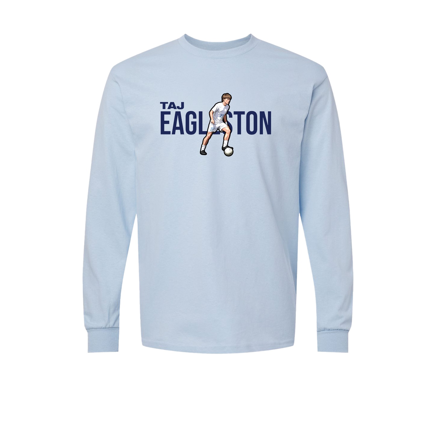 Long Sleeve Tee — Player Name in Light Blue