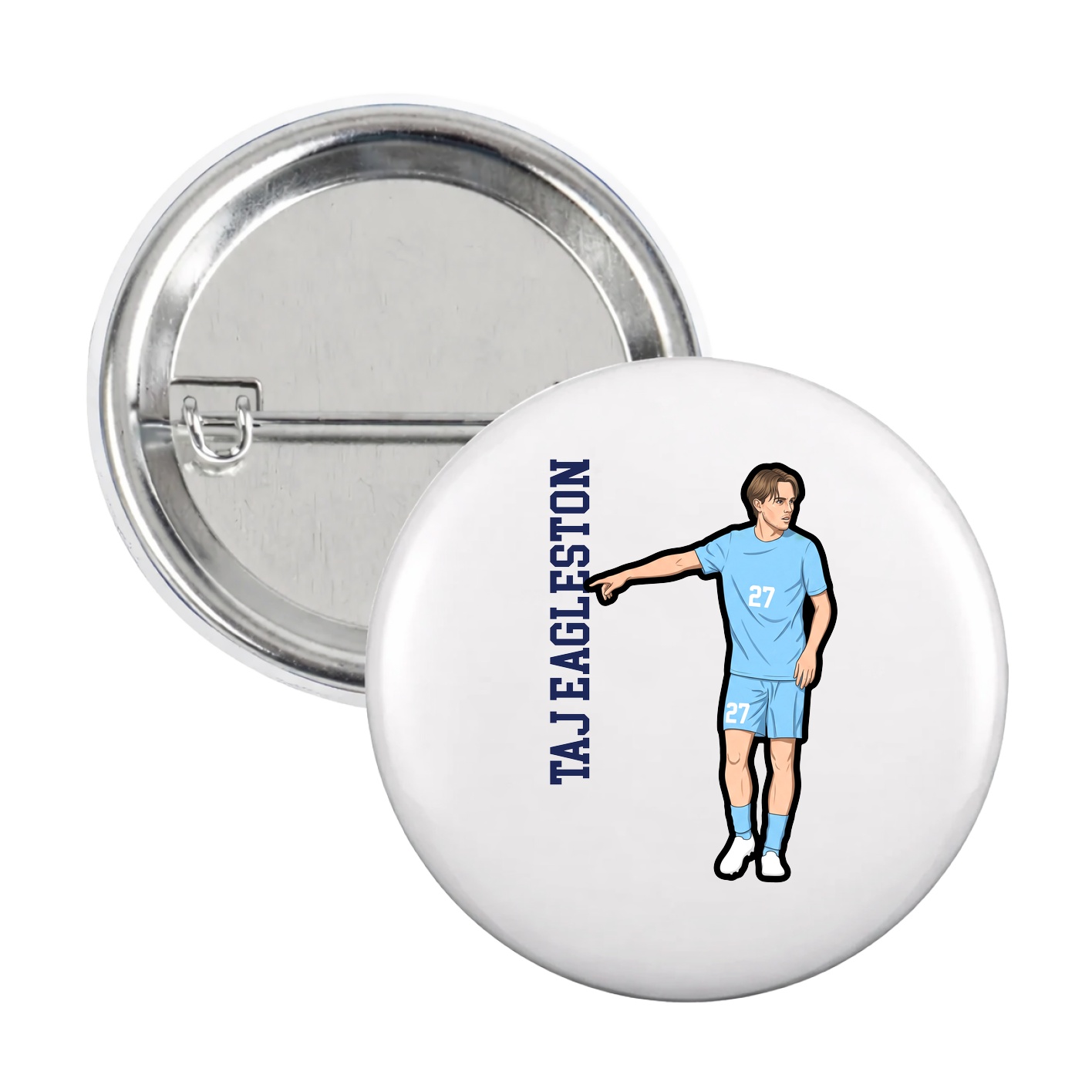 Game Day Button — Name Vertical in White