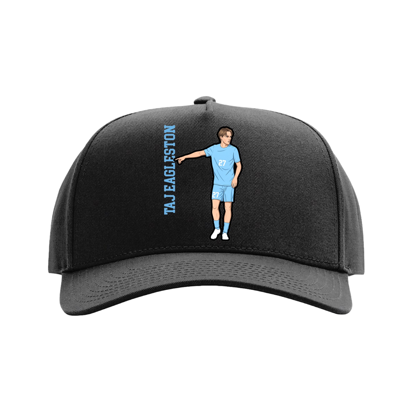 Full Fabric Five-Panel Champ Cap — Name Vertical in Black