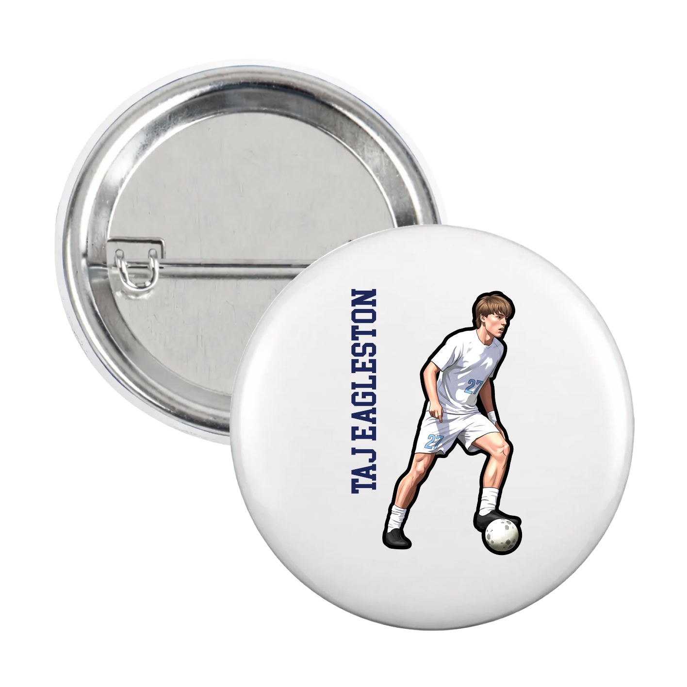 Game Day Button — Name Vertical in White
