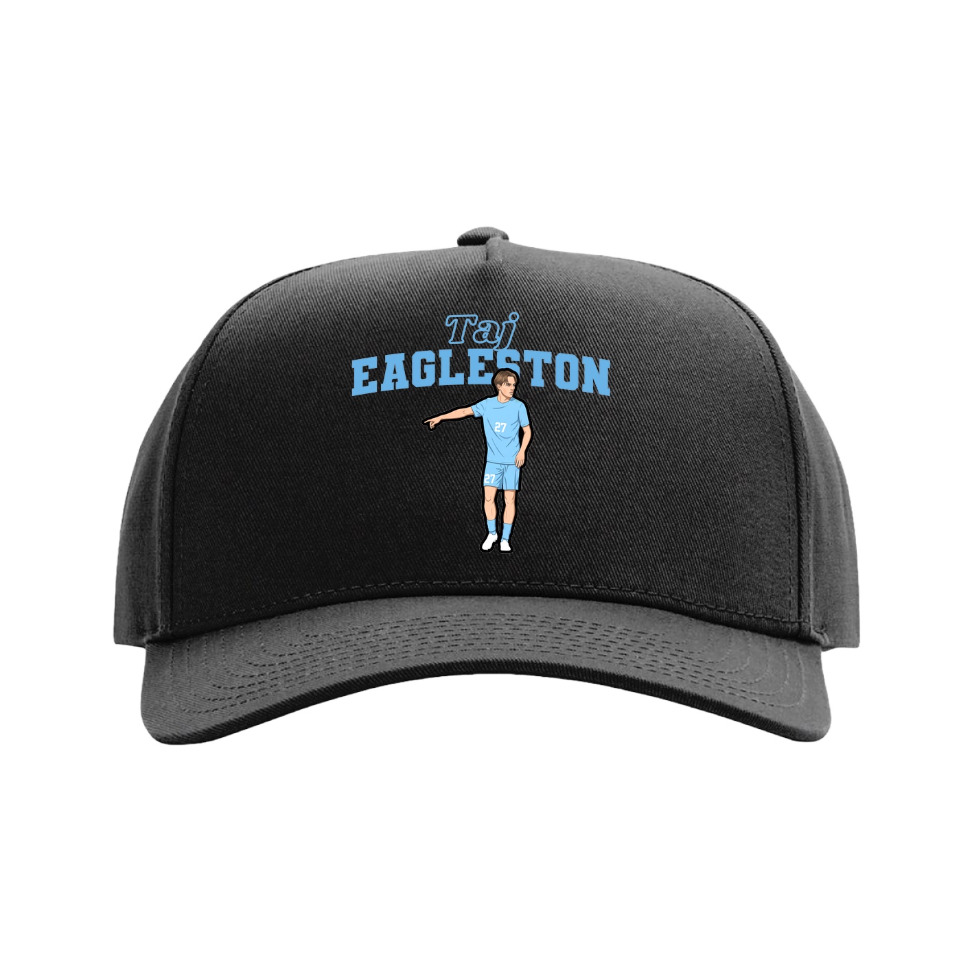 Full Fabric Five-Panel Champ Cap — Name Arch in Black