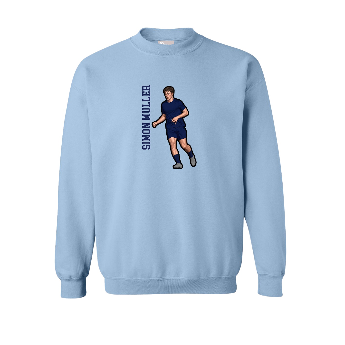 Fleece Crew — Name Vertical in Light Blue