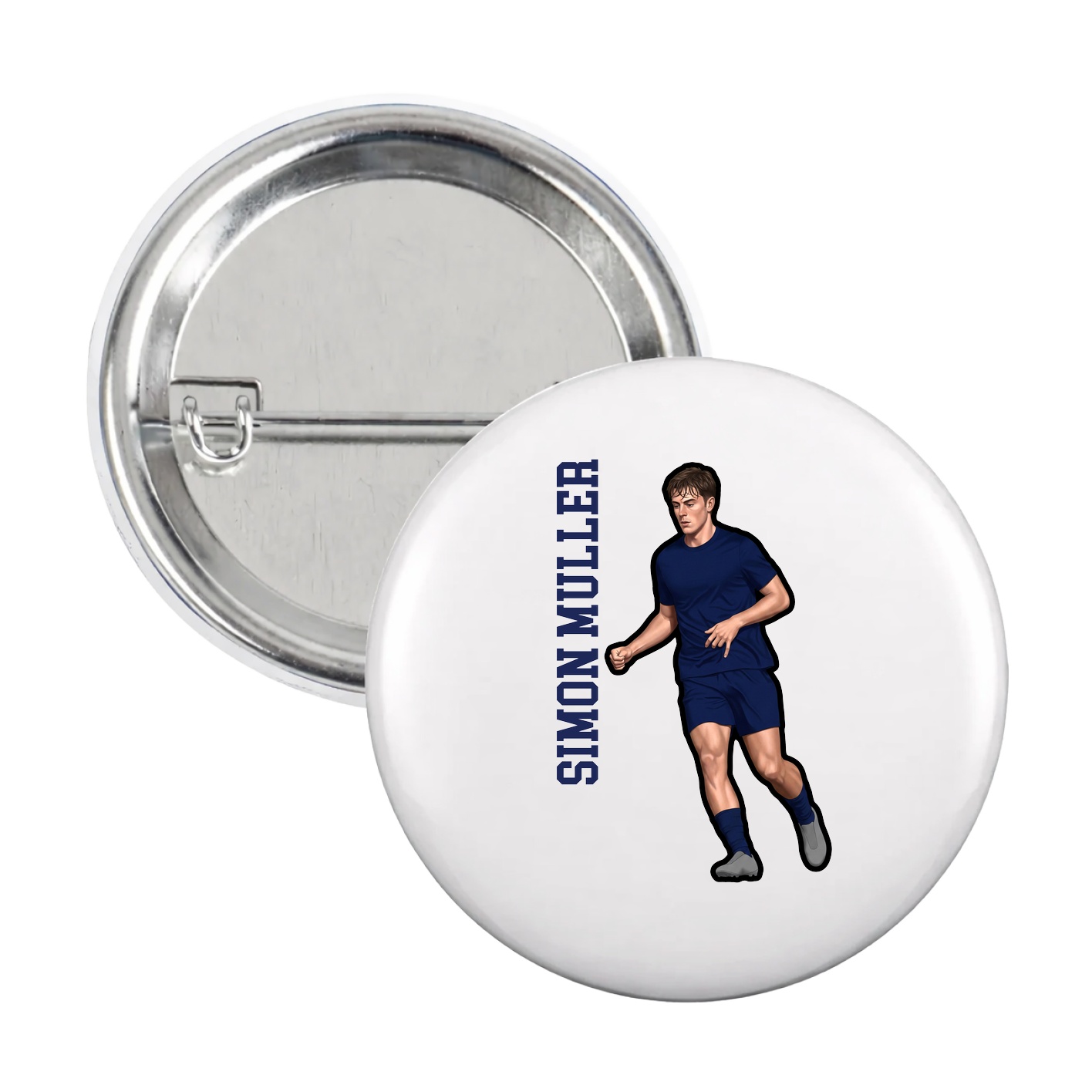 Game Day Button — Name Vertical in White