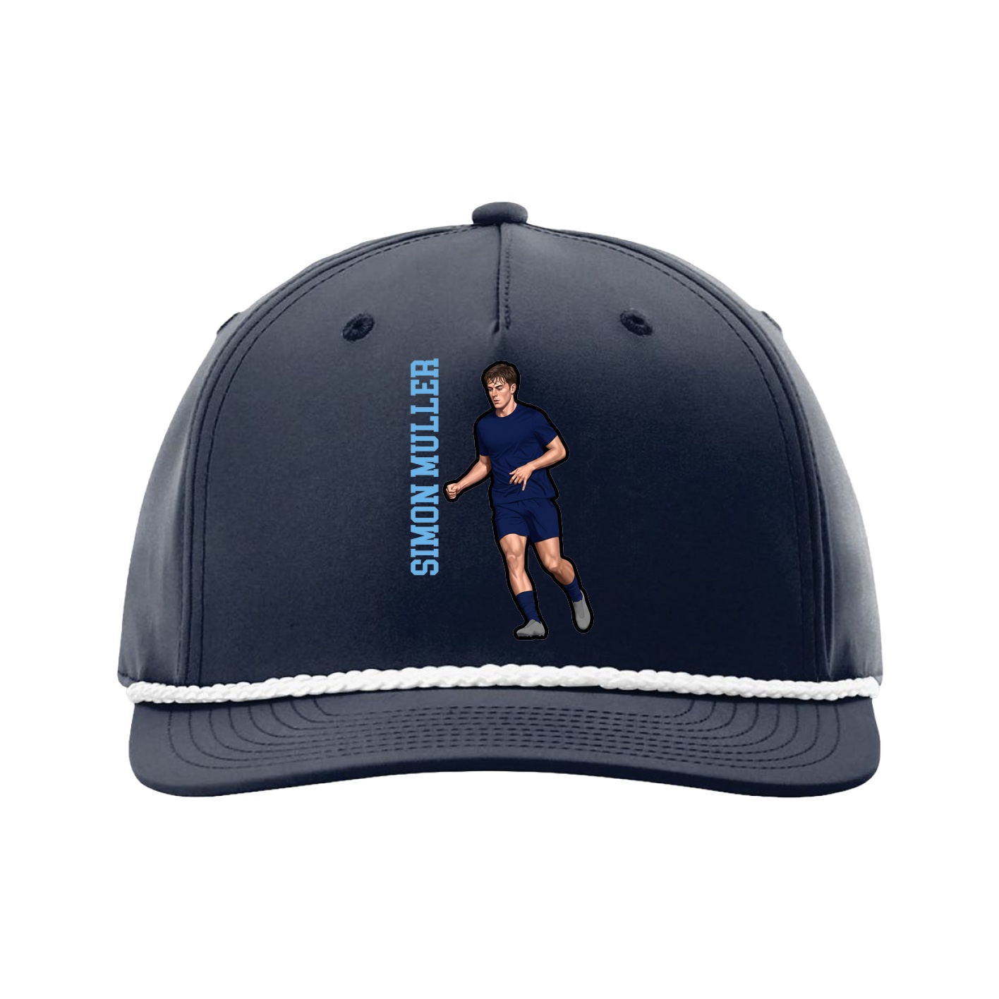 Five-Panel Classic Rope Cap — Name Vertical in Navy