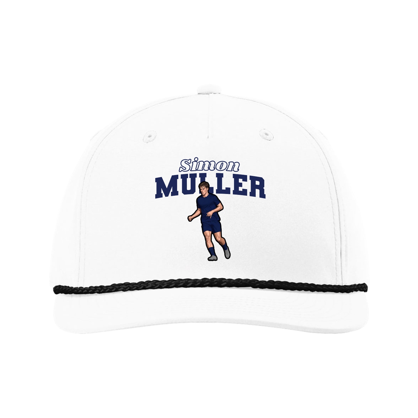 Five-Panel Classic Rope Cap — Name Arch in White