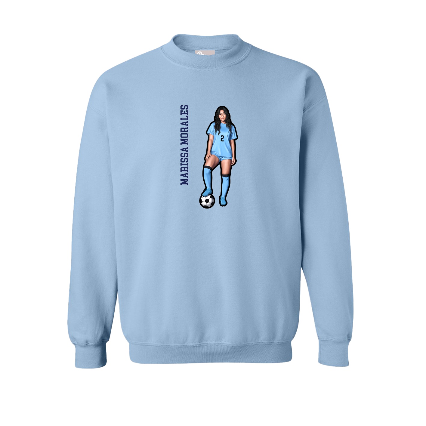 Fleece Crew — Name Vertical in Light Blue