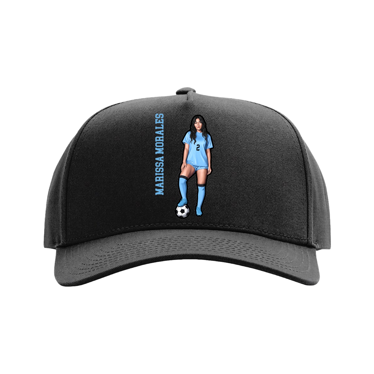 Full Fabric Five-Panel Champ Cap — Name Vertical in Black