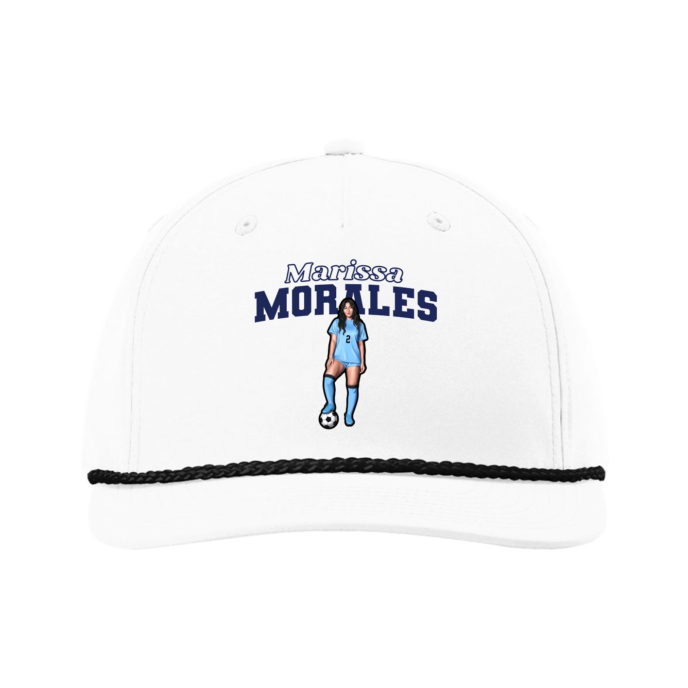 Five-Panel Classic Rope Cap — Name Arch in White