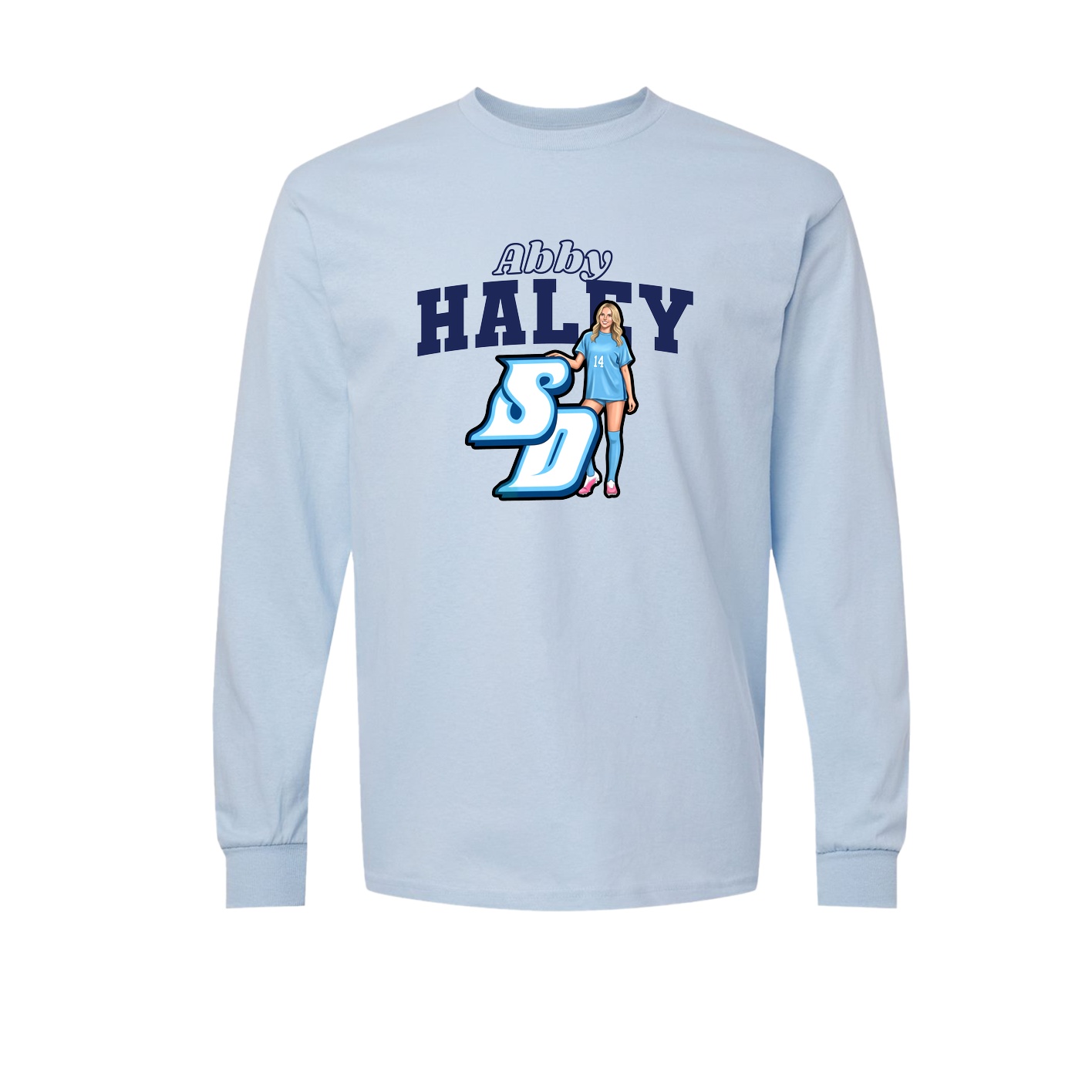Long Sleeve Tee — Name Arch in Light Blue