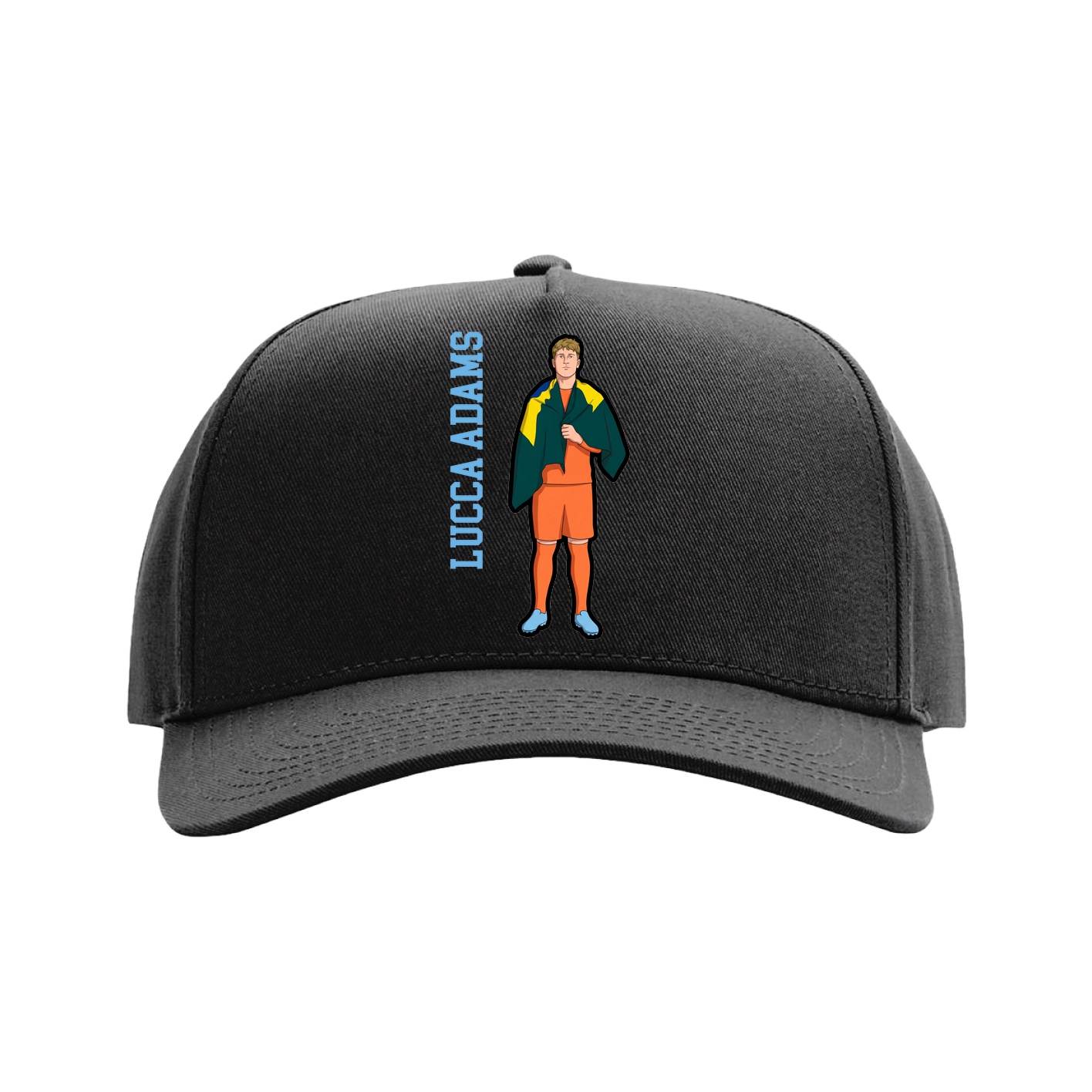 Full Fabric Five-Panel Champ Cap — Name Vertical in Black