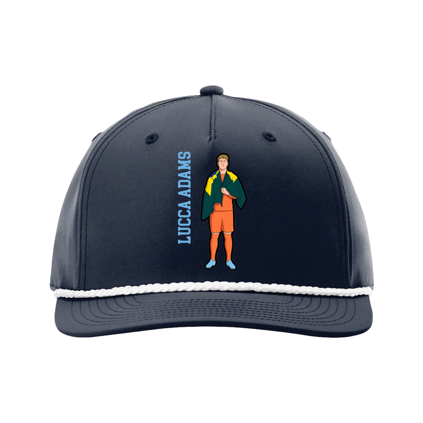 Five-Panel Classic Rope Cap — Name Vertical in Navy