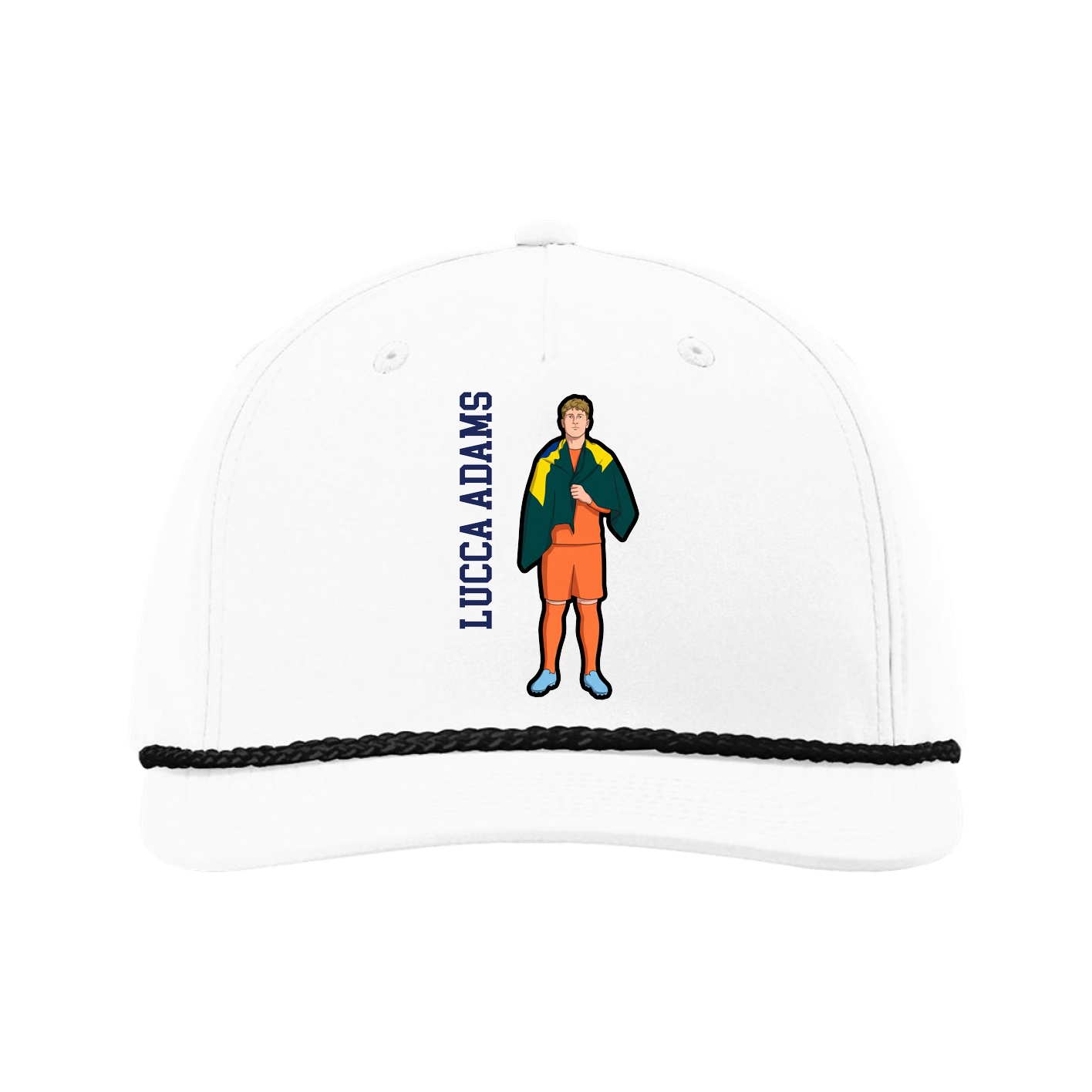 Five-Panel Classic Rope Cap — Name Vertical in White