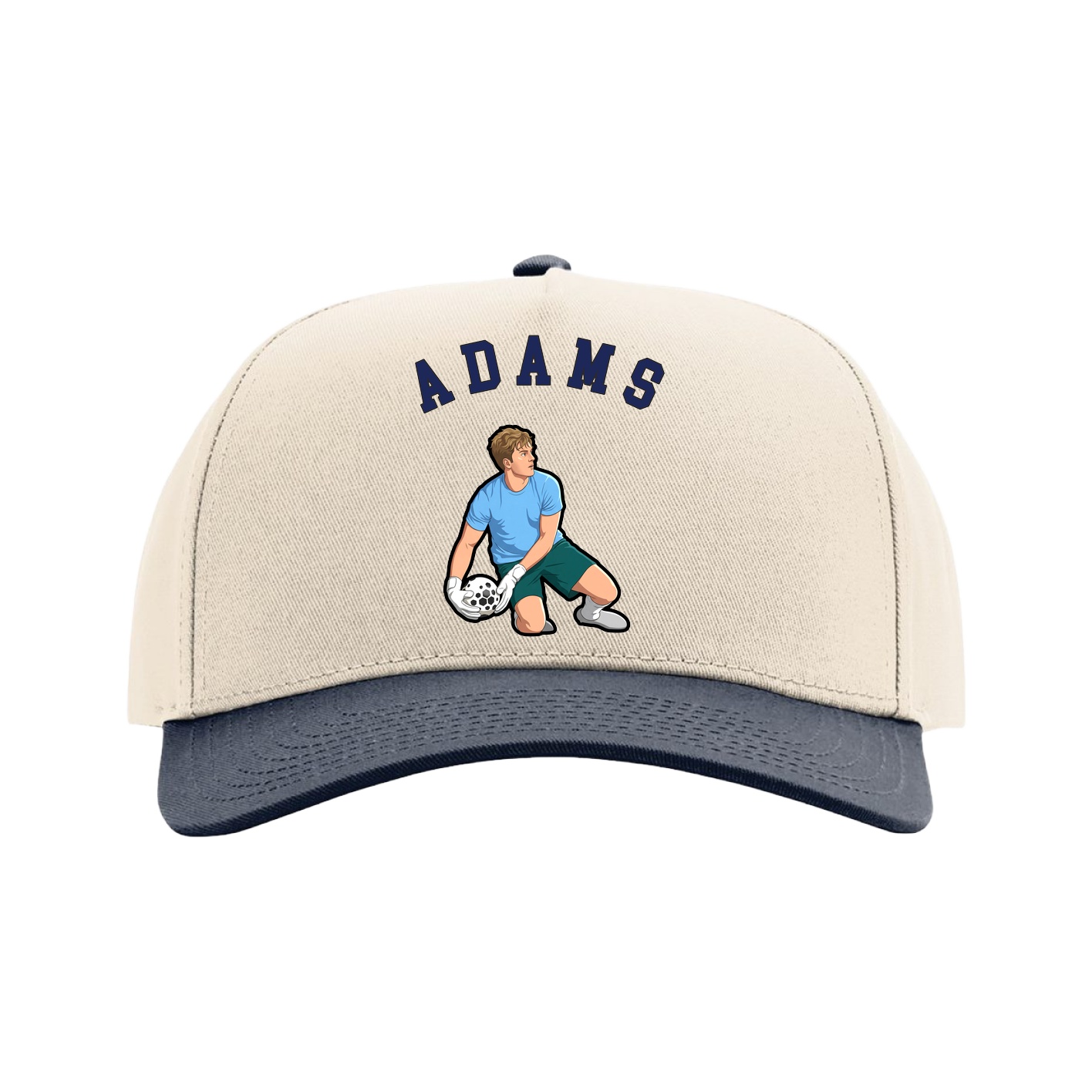 Full Fabric Five-Panel Champ Cap — Shirsey Arch in Cream/Navy
