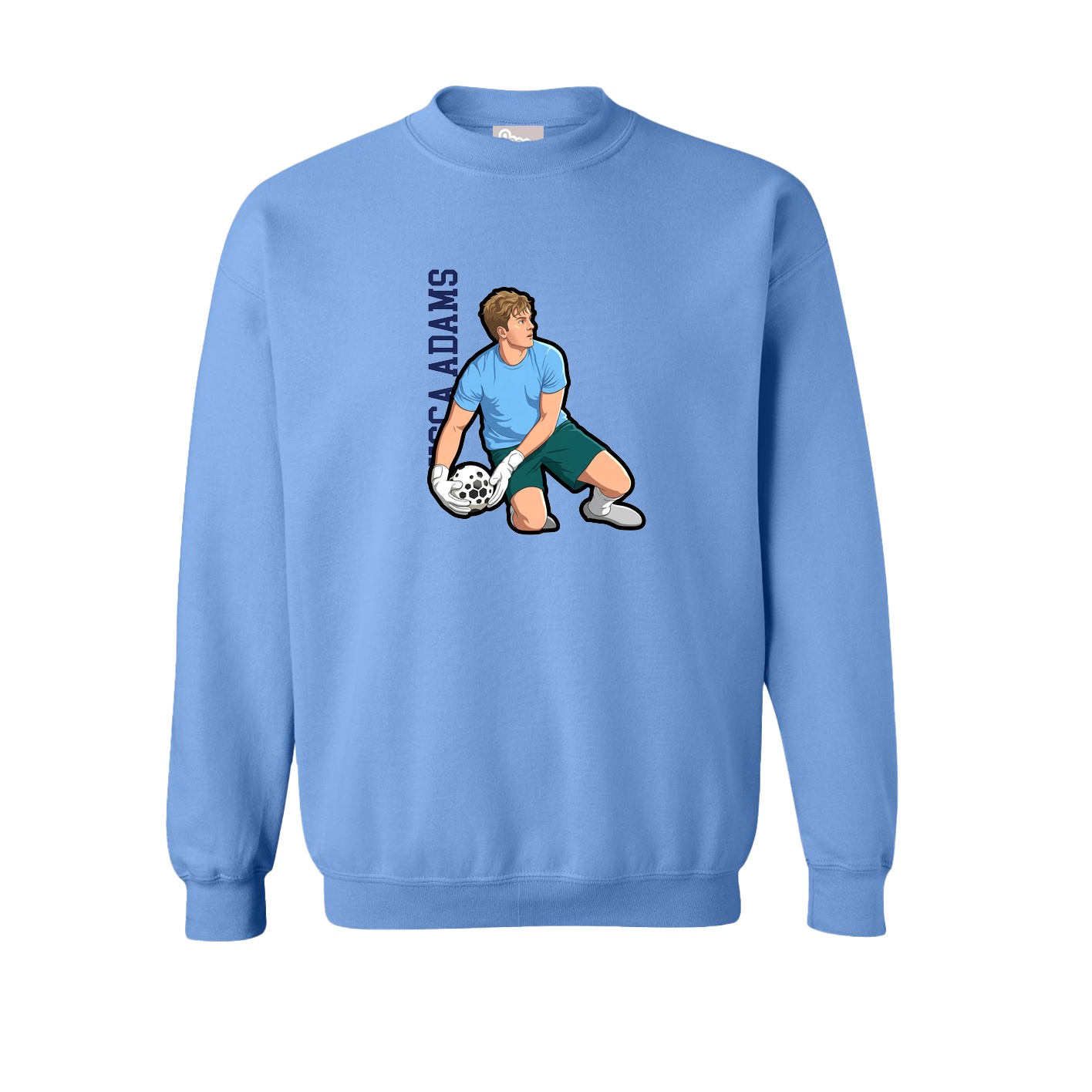 Fleece Crew — Name Vertical in Powder Blue