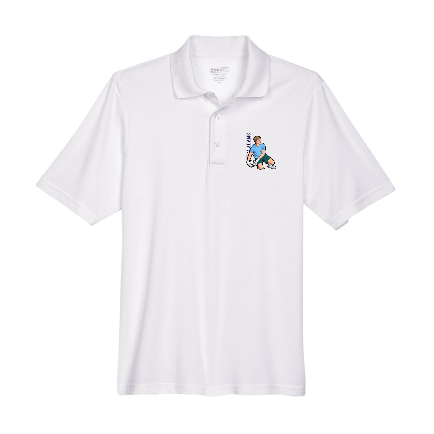 Performance Polo — Name Vertical in White