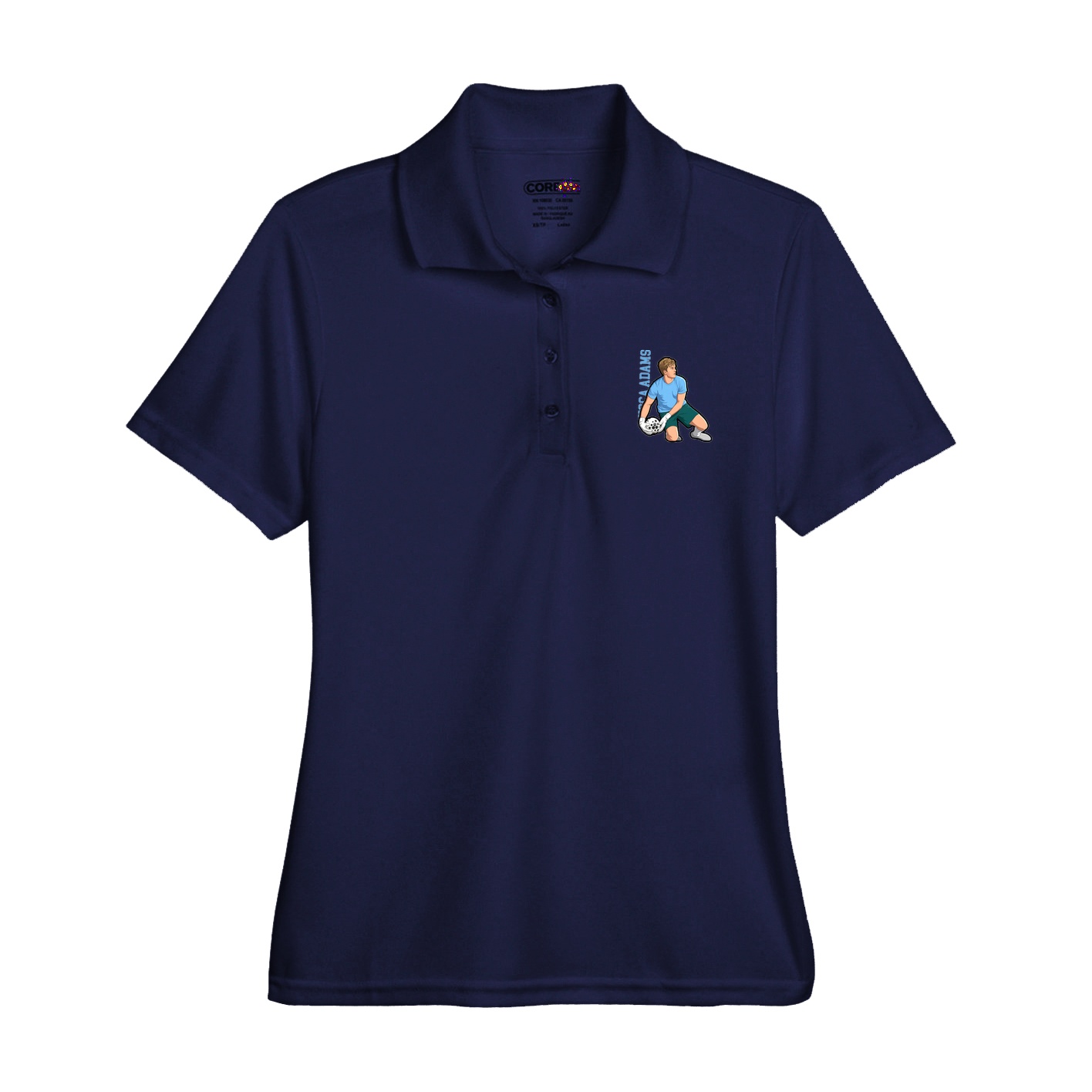 Womens Performance Polo — Name Vertical in Navy