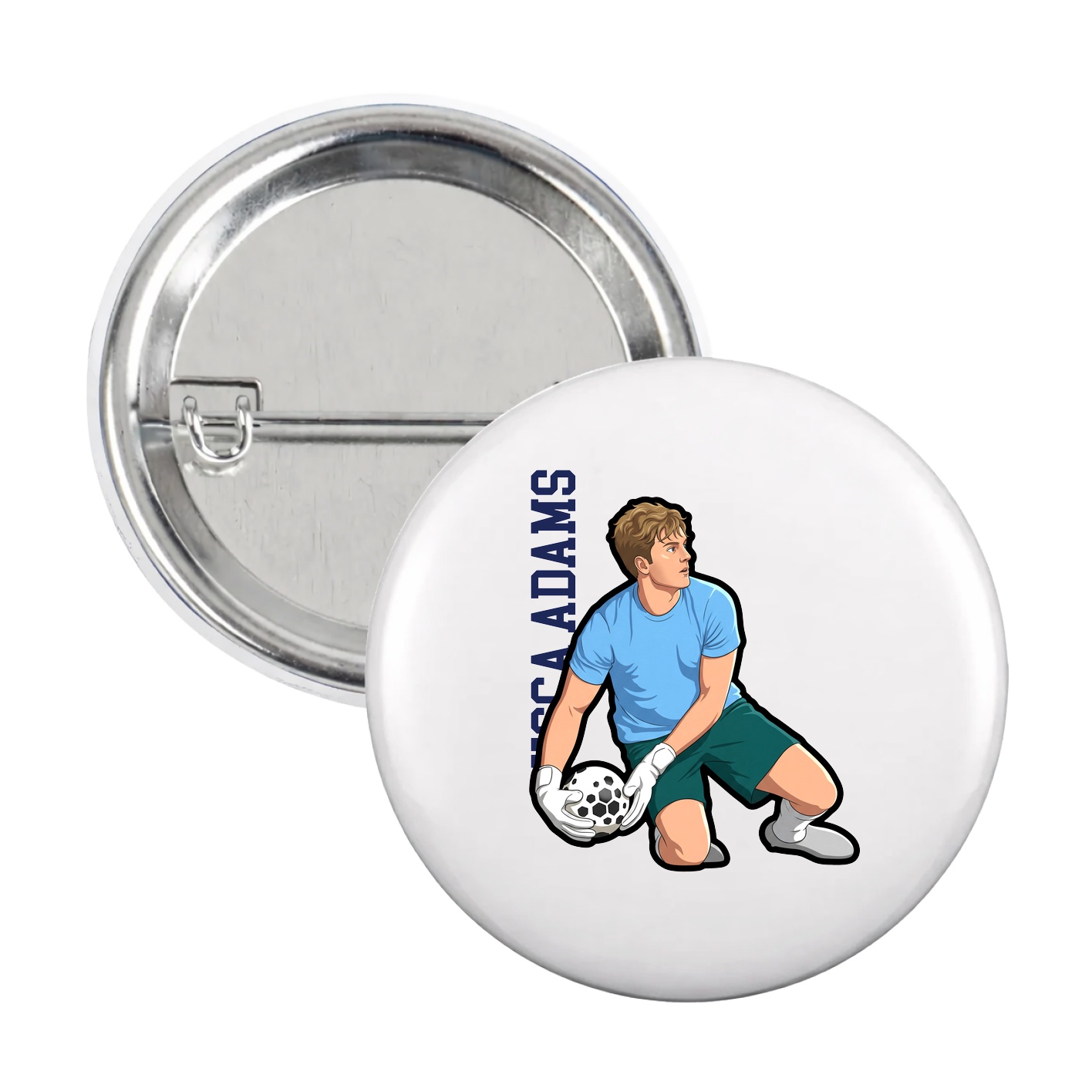 Game Day Button — Name Vertical in White