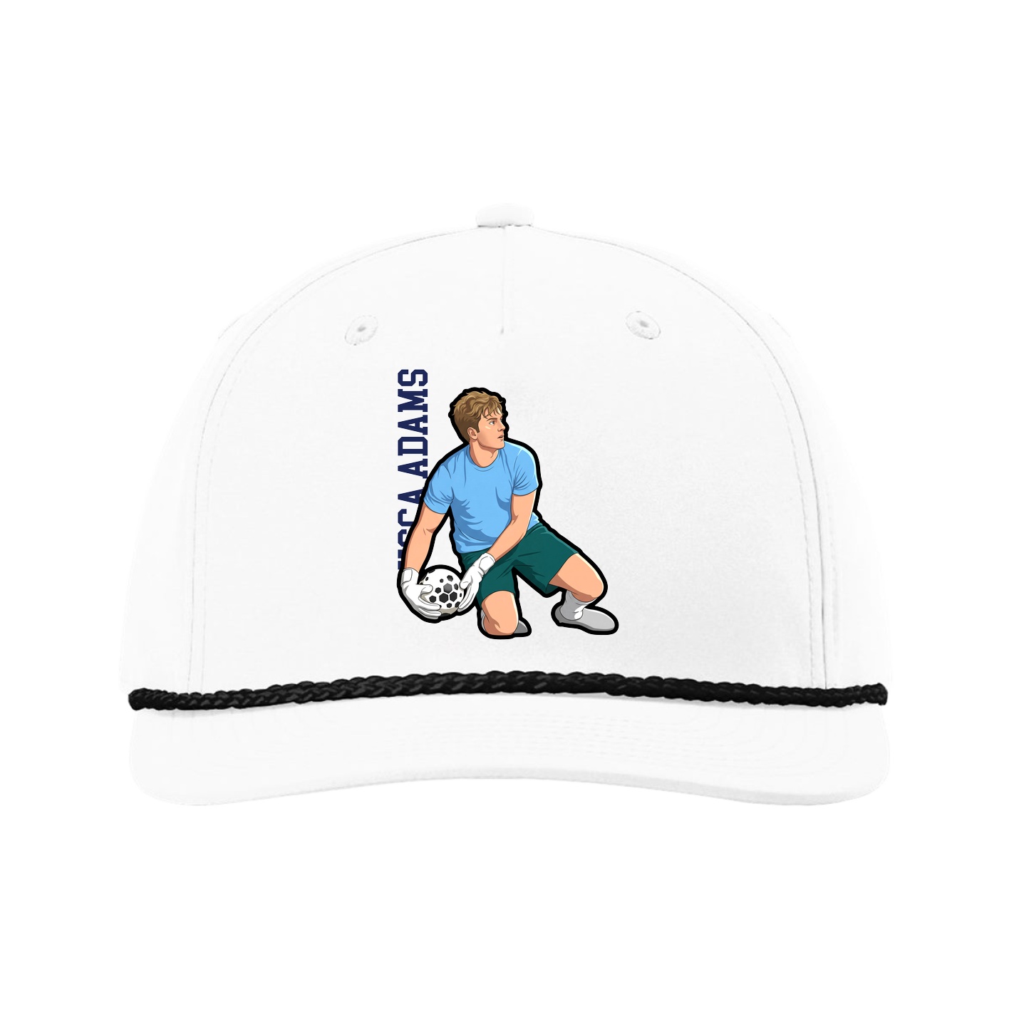 Five-Panel Classic Rope Cap — Name Vertical in White