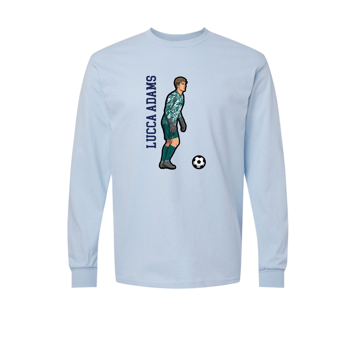 Long Sleeve Tee — Name Vertical in Light Blue