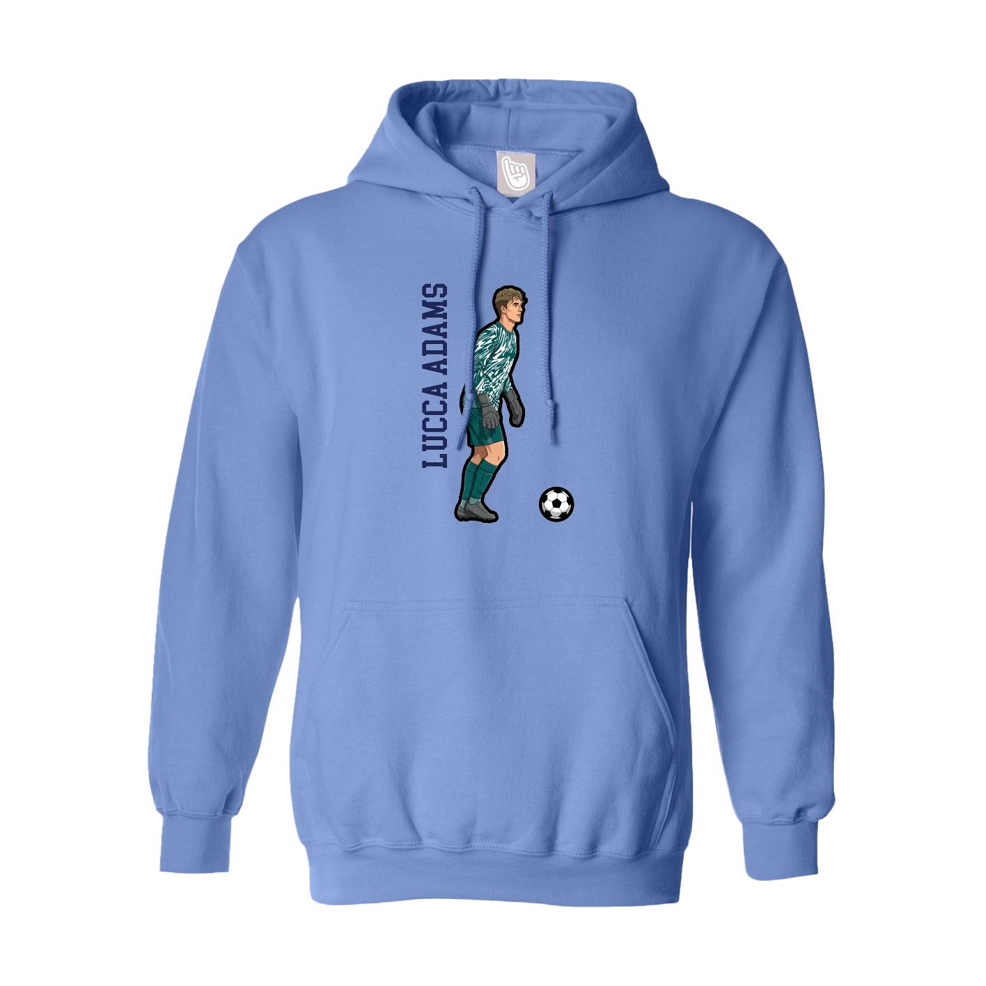 Youth Hoodie — Name Vertical in Powder Blue