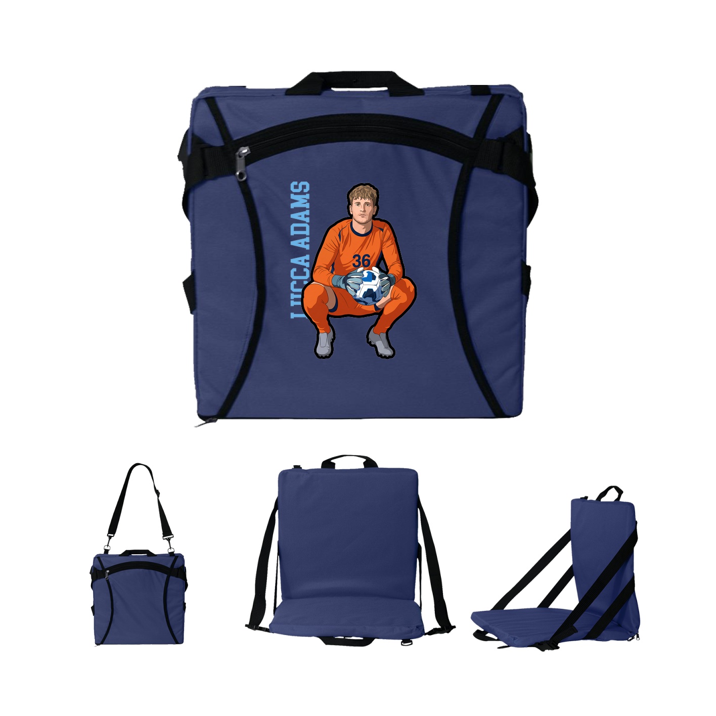 Folding Stadium Seat — Name Vertical in Navy