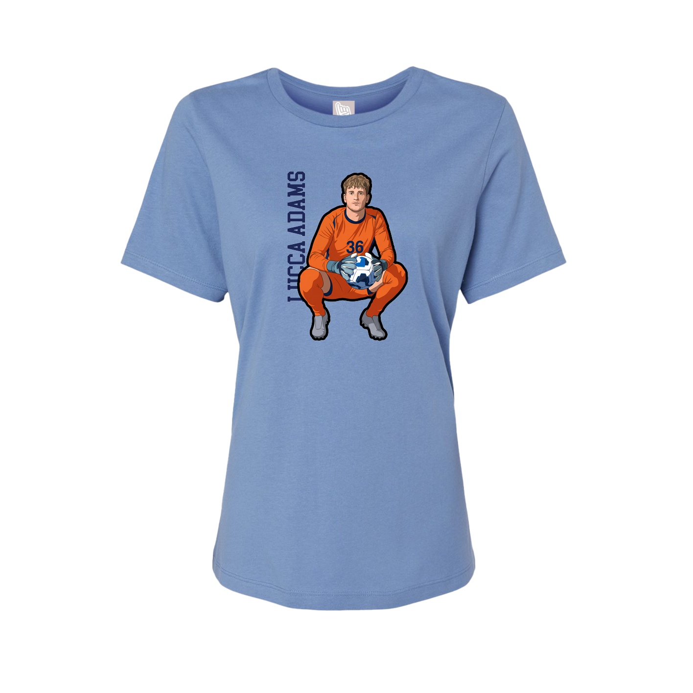 Fitted Women's Tee — Name Vertical in Powder Blue