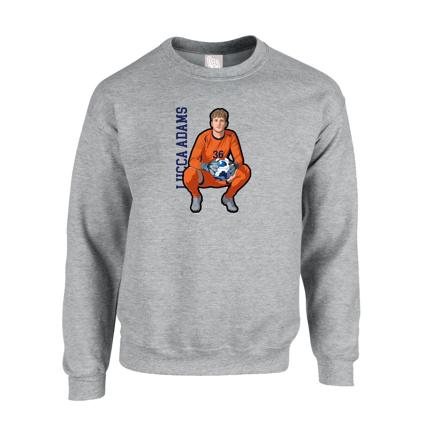 Fleece Crew — Name Vertical in Grey