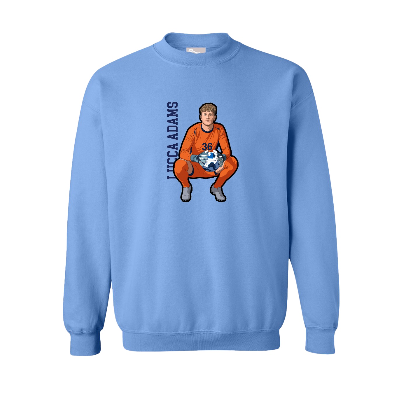 Fleece Crew — Name Vertical in Powder Blue