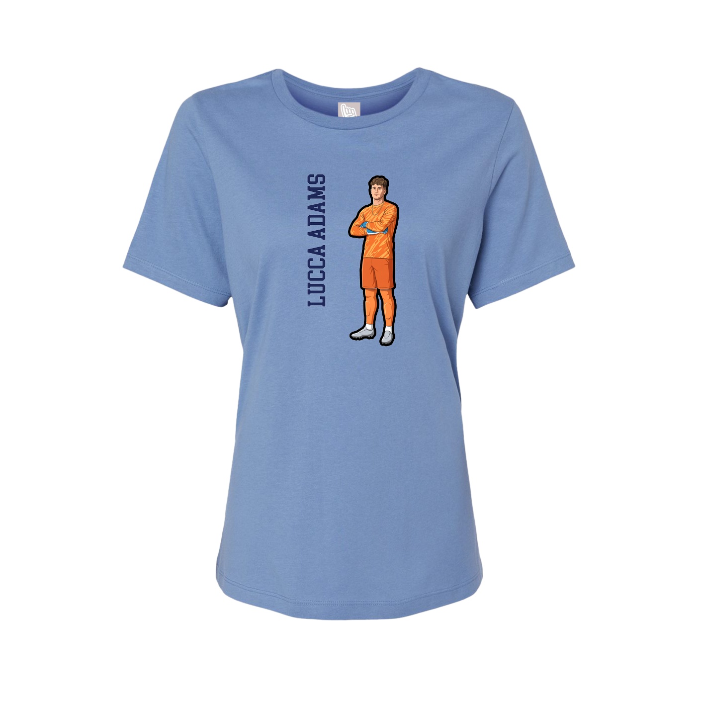 Womens Tee — Name Vertical in Powder Blue