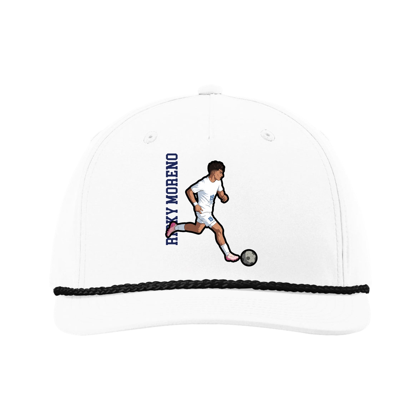 Five-Panel Classic Rope Cap — Name Vertical in White