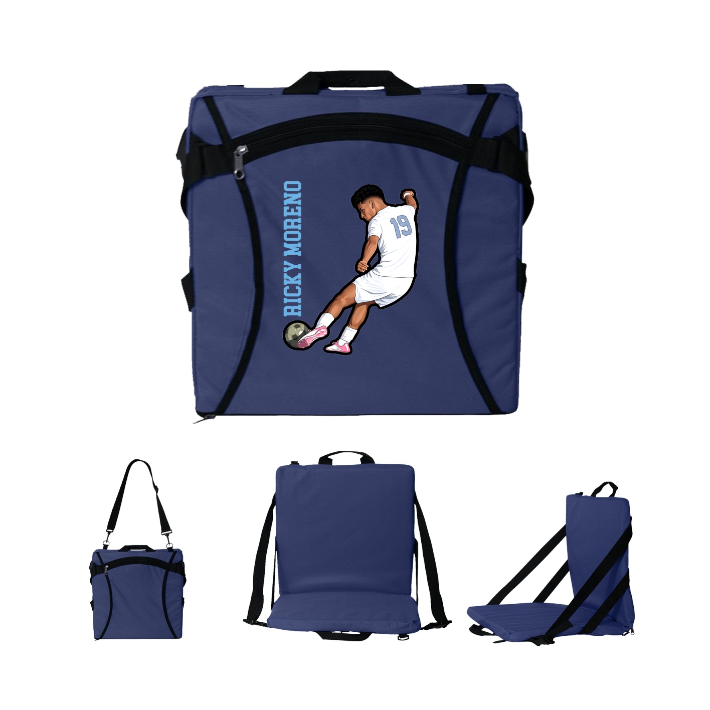 Folding Stadium Seat — Name Vertical in Navy