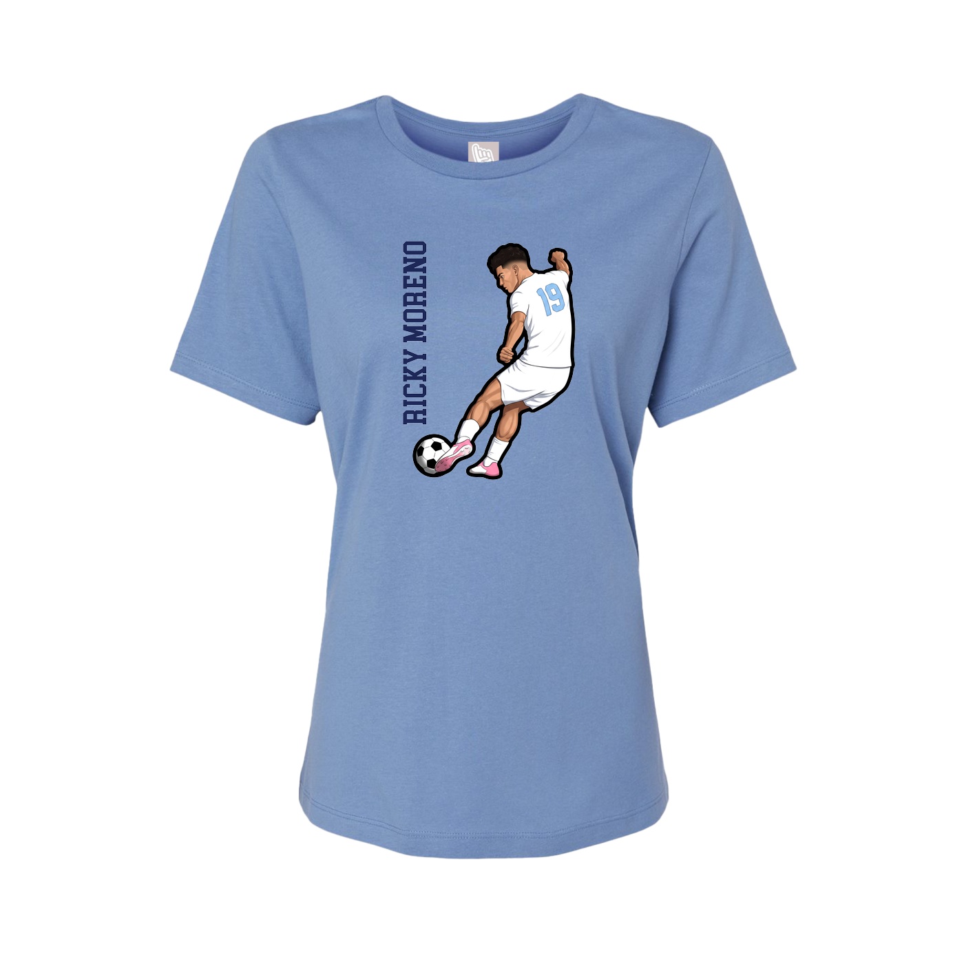 Womens Tee — Name Vertical in Powder Blue