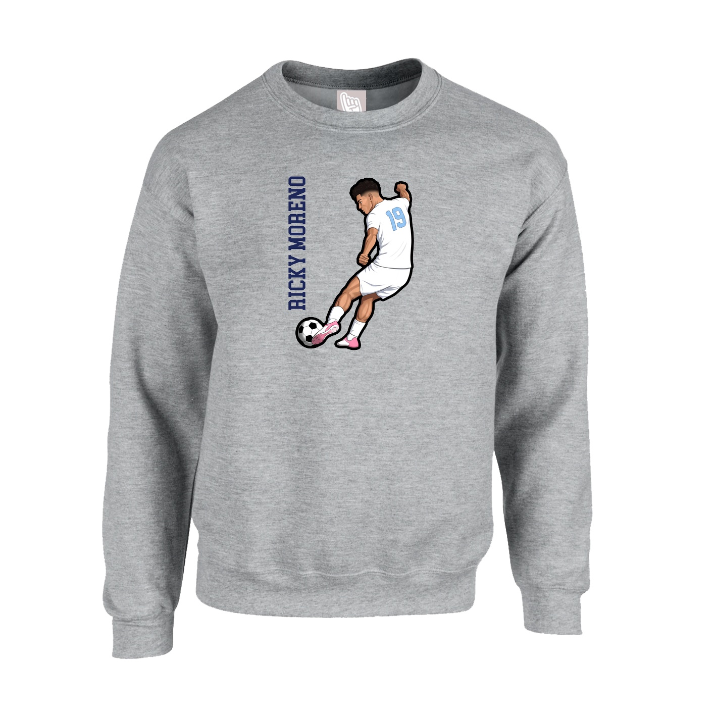 Fleece Crew — Name Vertical in Grey