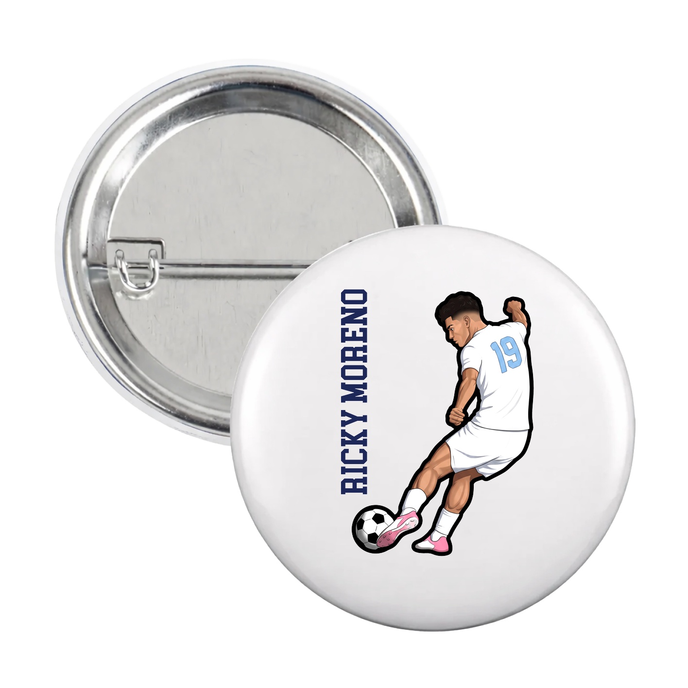 Game Day Button — Name Vertical in White