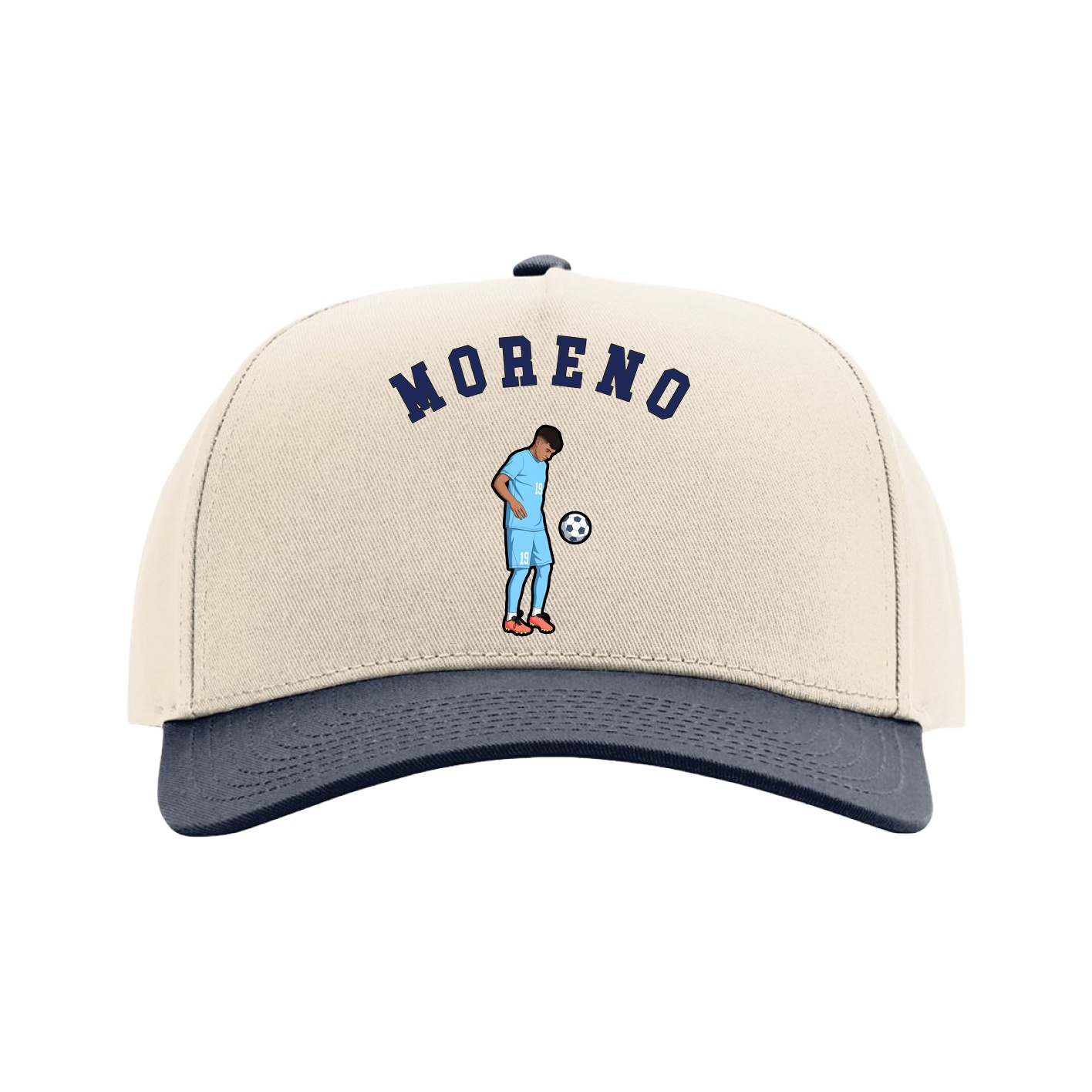 Full Fabric Five-Panel Champ Cap — Shirsey Arch in Cream/Navy