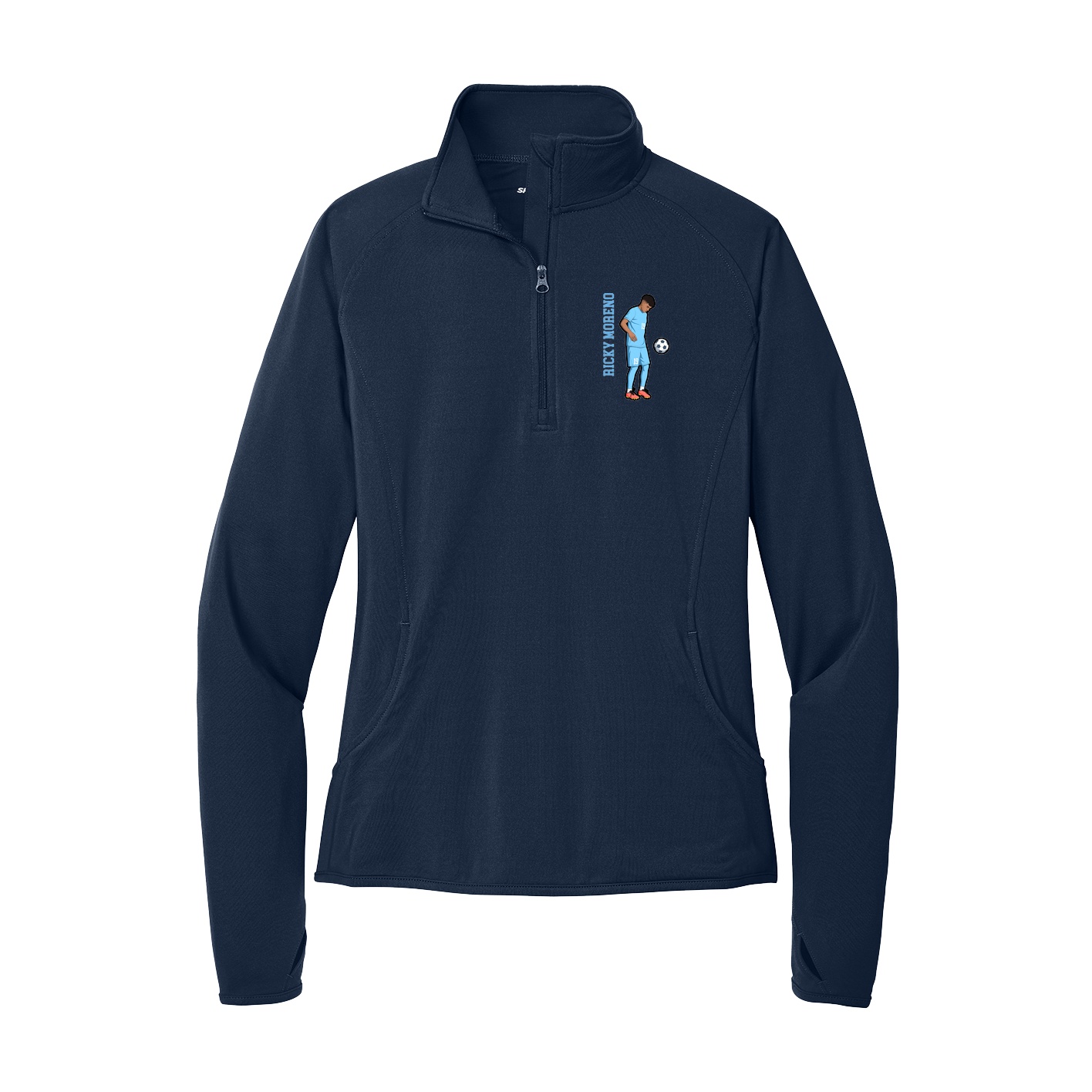 Women's Q-Zip Pullover — Name Vertical in Navy