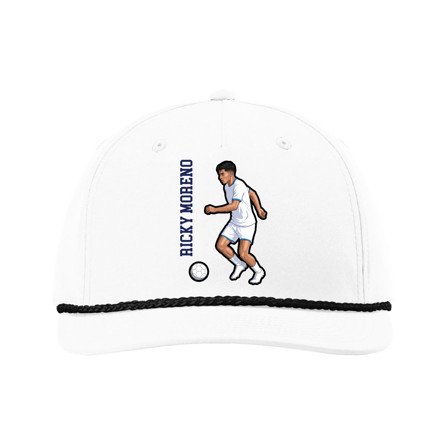 Five-Panel Classic Rope Cap — Name Vertical in White