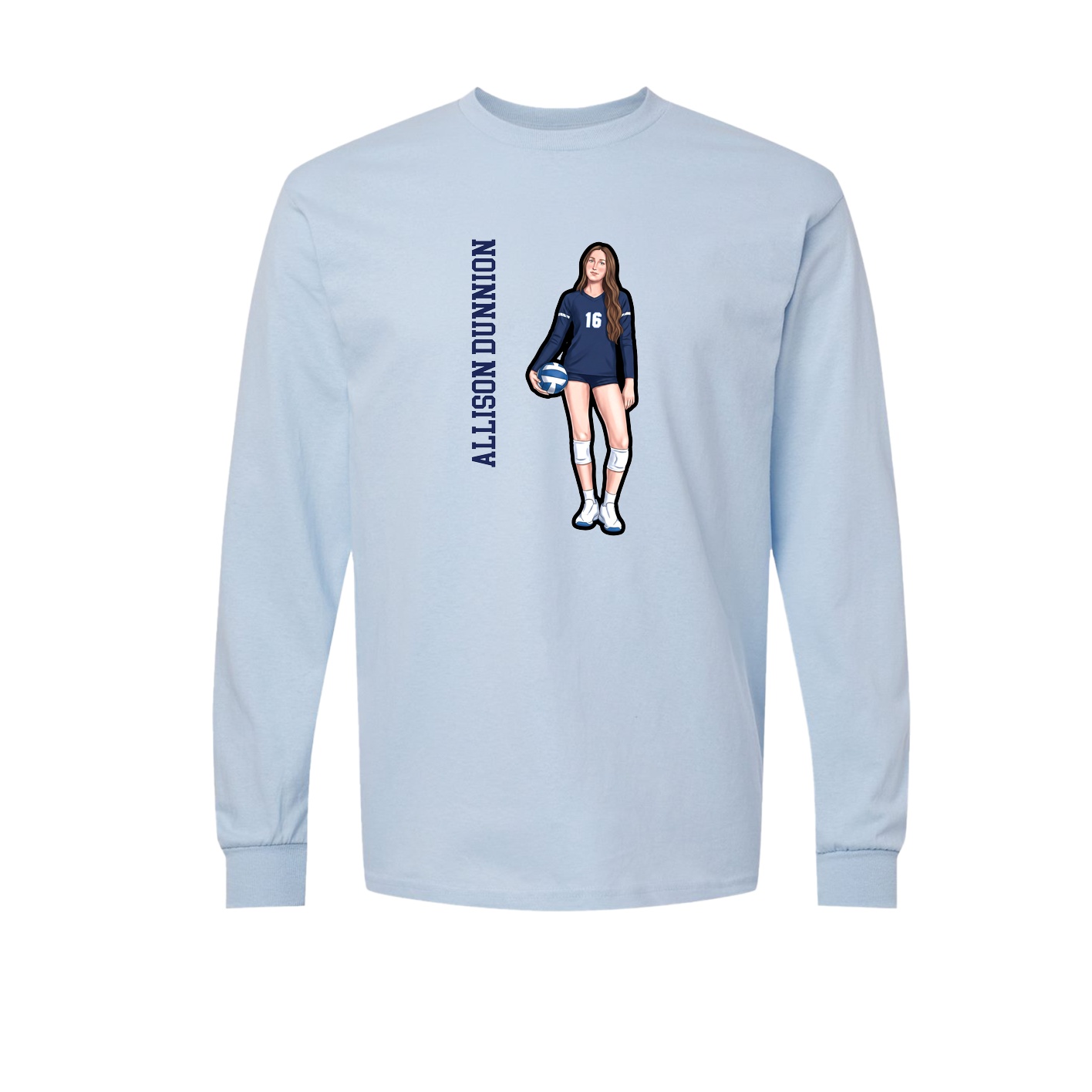 Long Sleeve Tee — Name Vertical in Light Blue