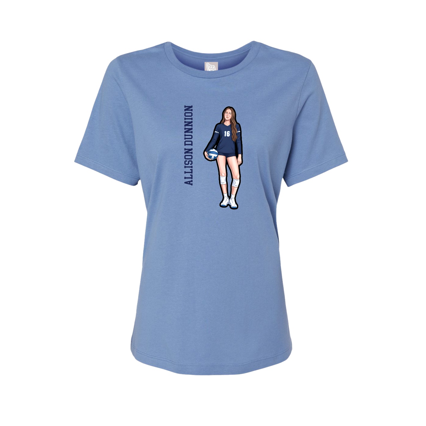 Fitted Women's Tee — Name Vertical in Powder Blue