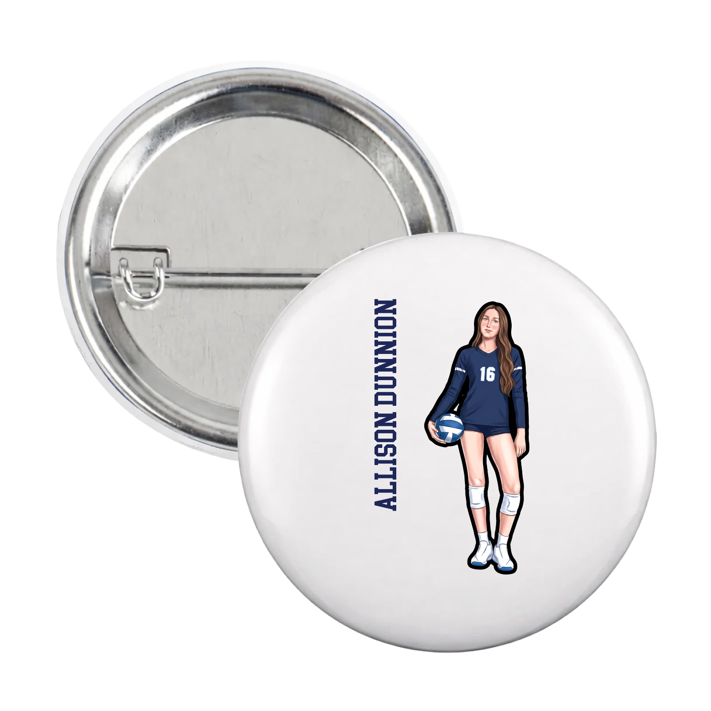 Game Day Button — Name Vertical in White