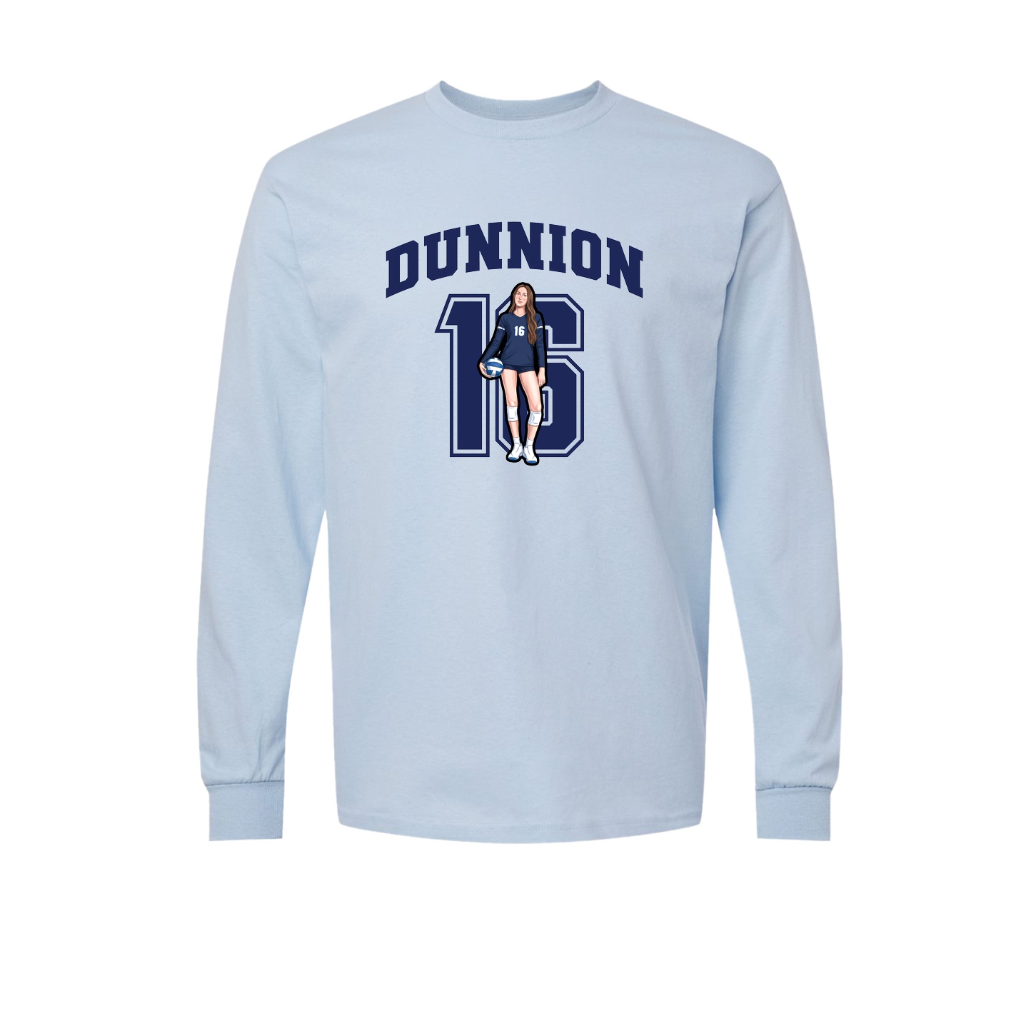 Long Sleeve Tee — Number in Light Blue