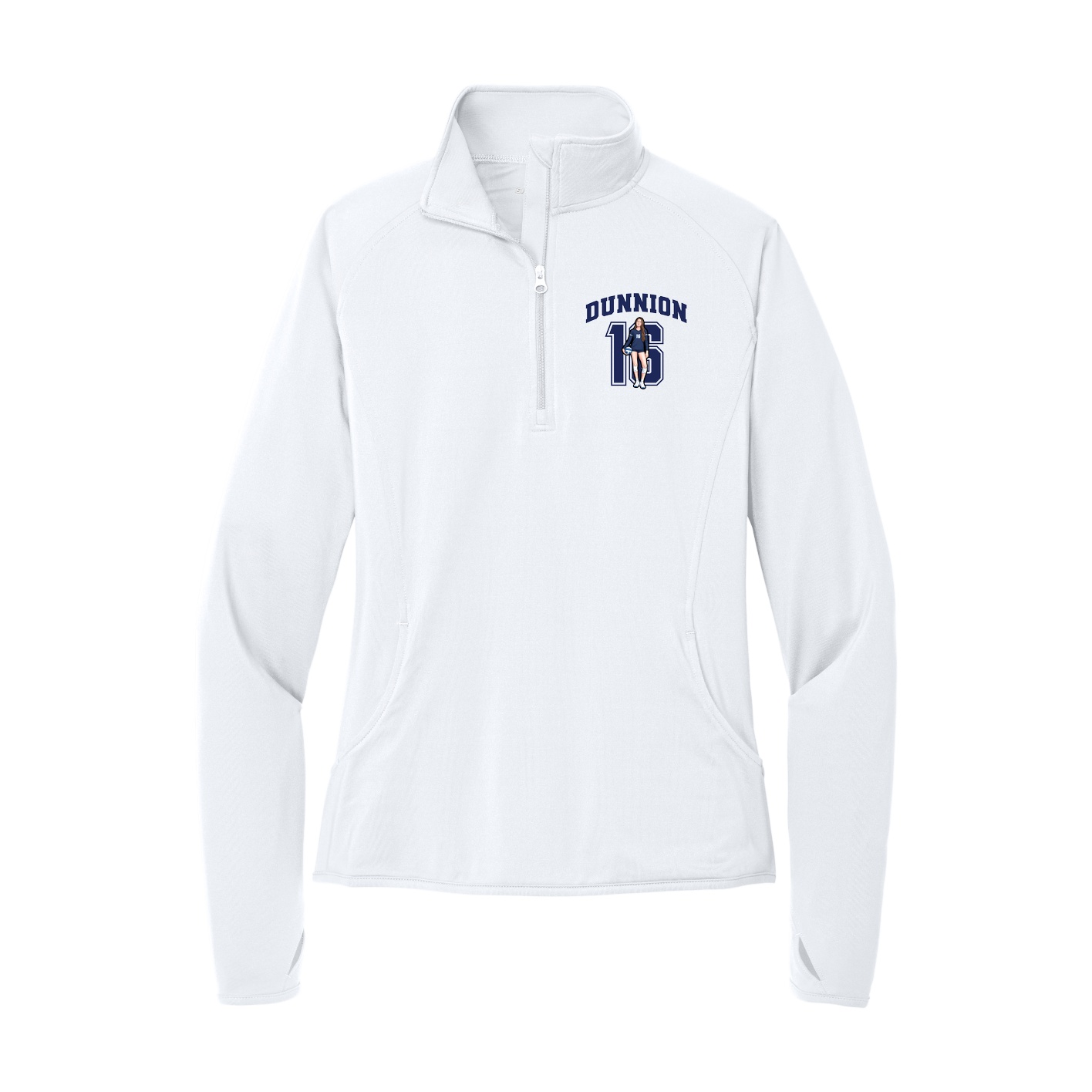 Women's Q-Zip Pullover — Number in White