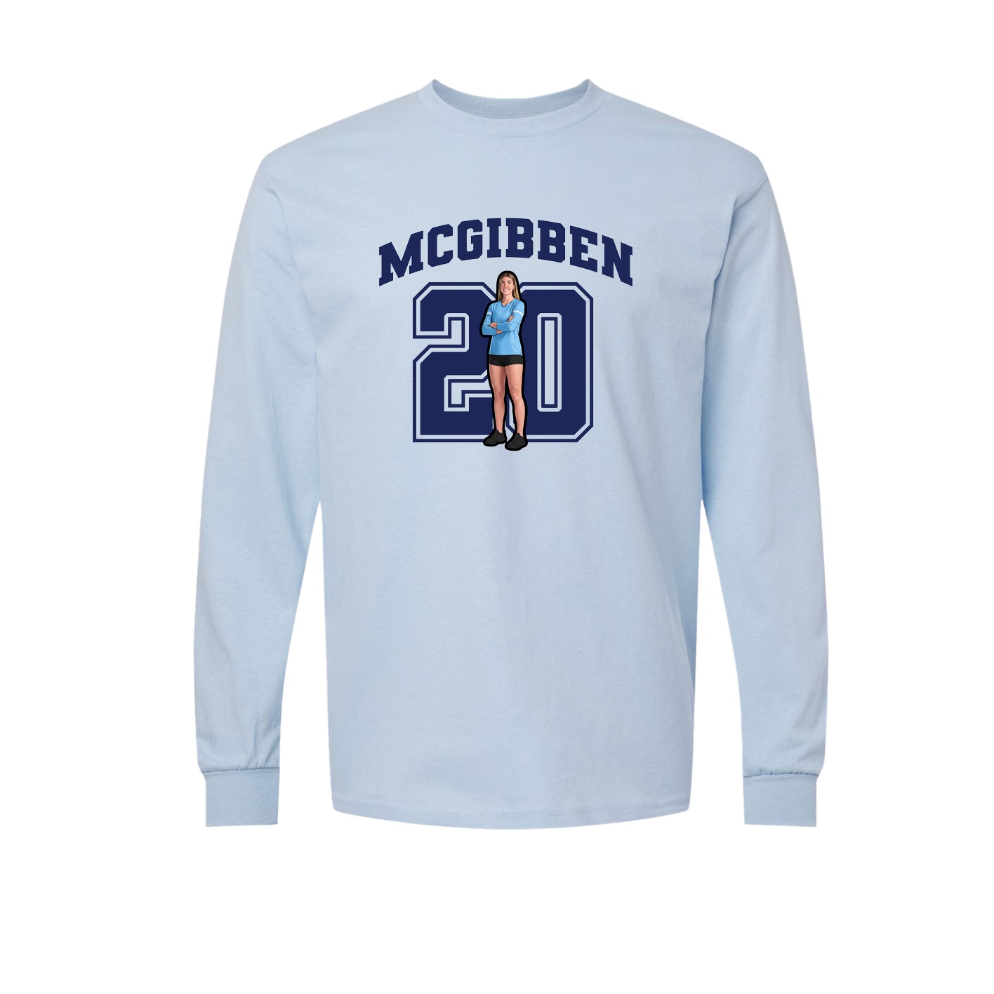 Long Sleeve Tee — Number in Light Blue