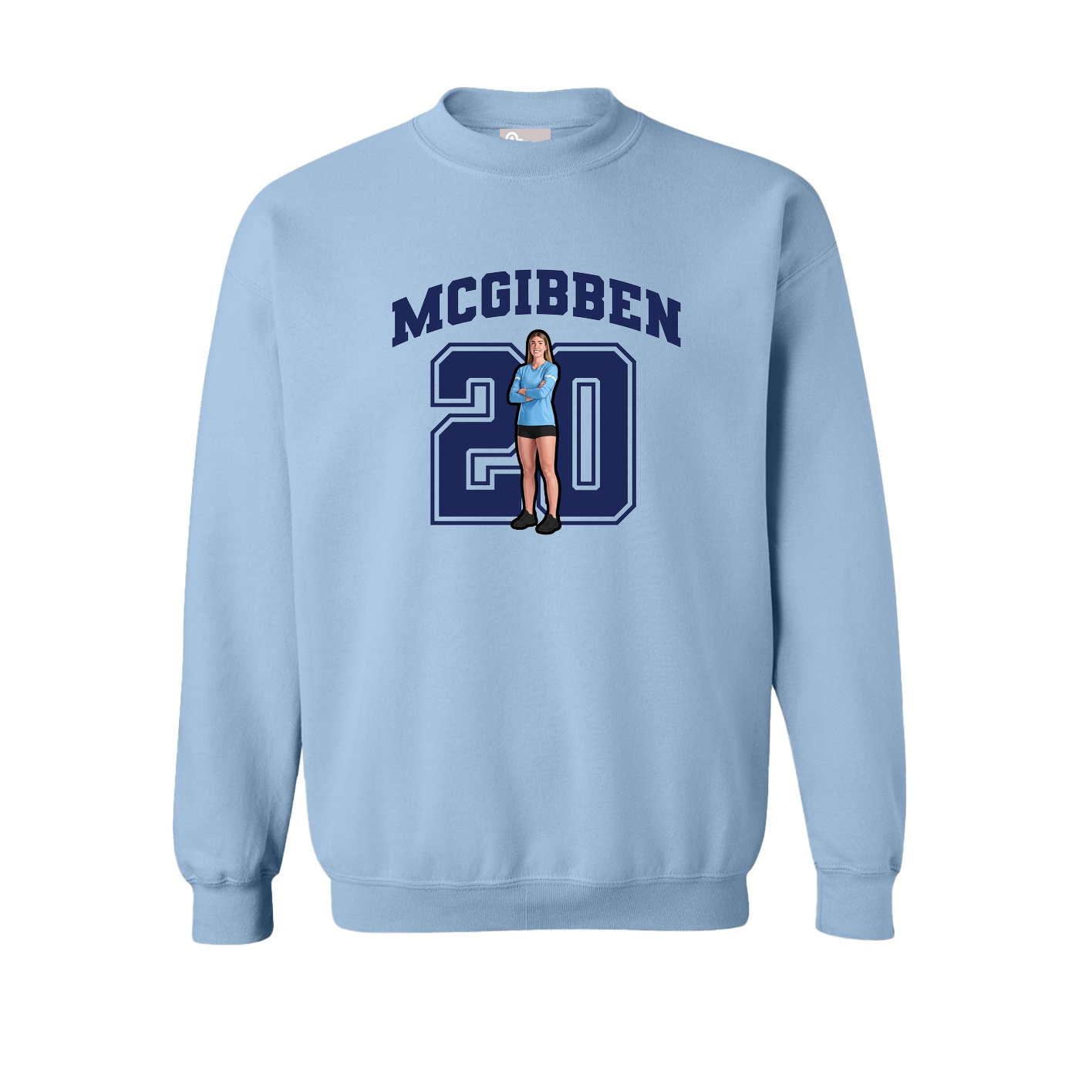 Fleece Crew — Number in Light Blue