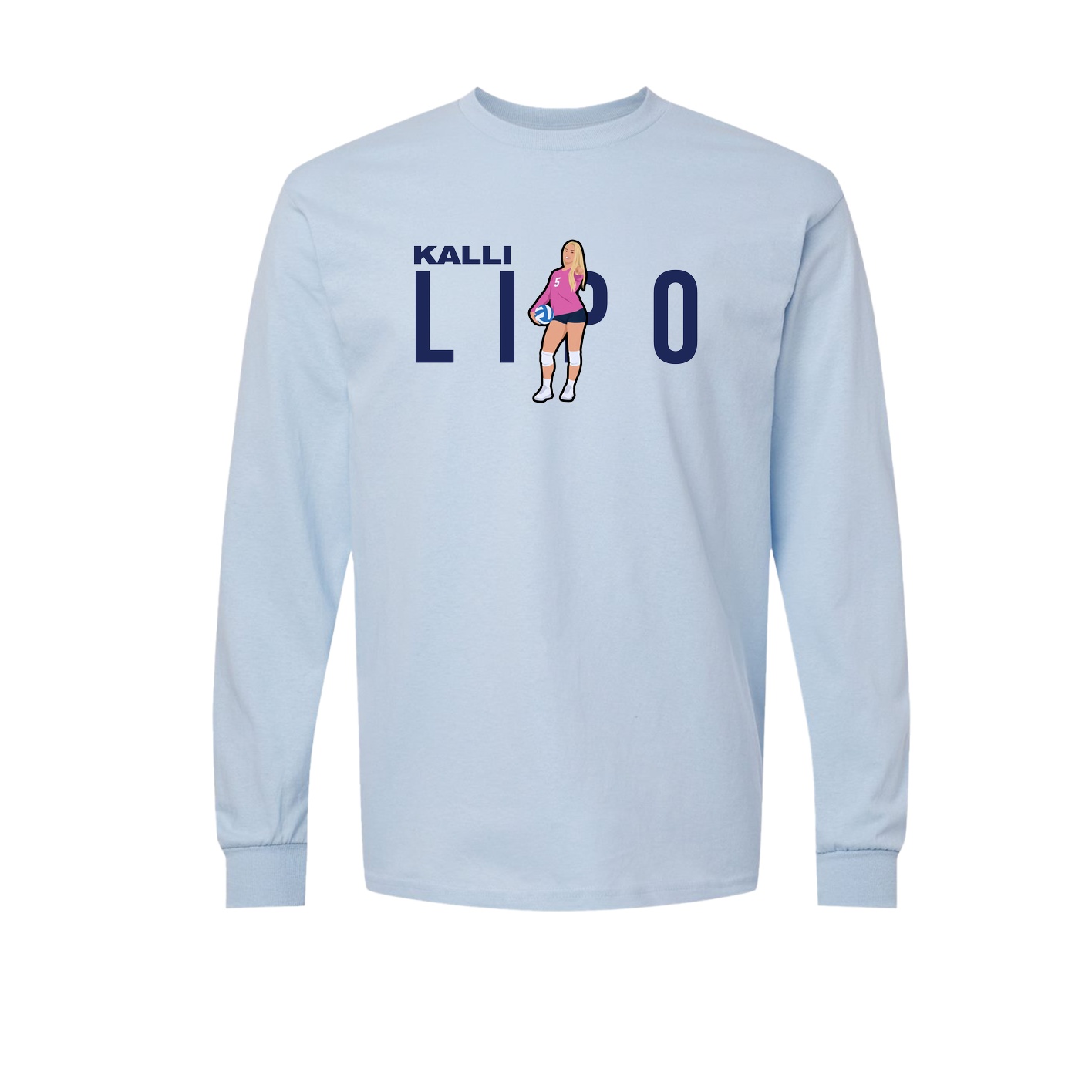 Long Sleeve Tee — Player Name in Light Blue