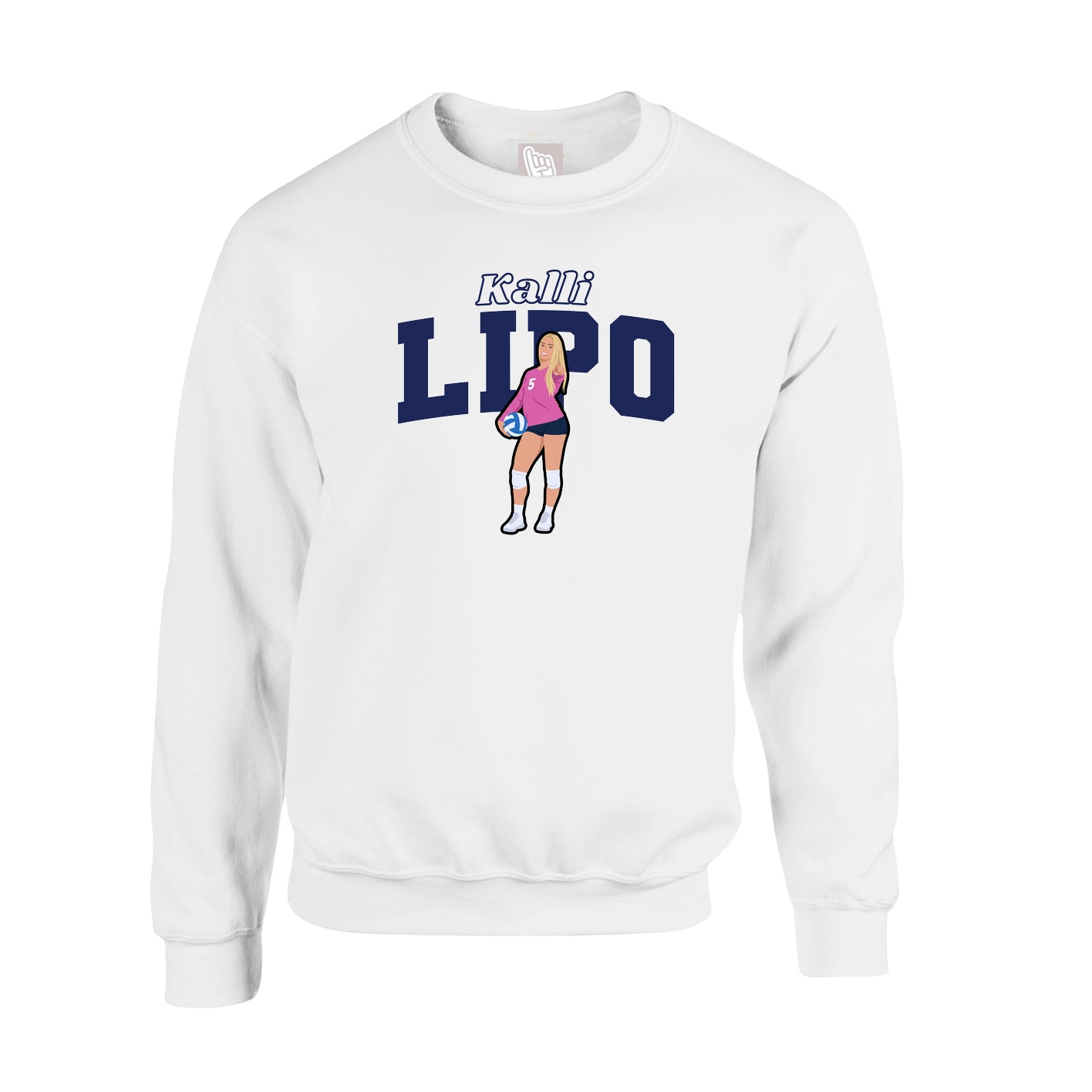 Fleece Crew — Name Arch in White