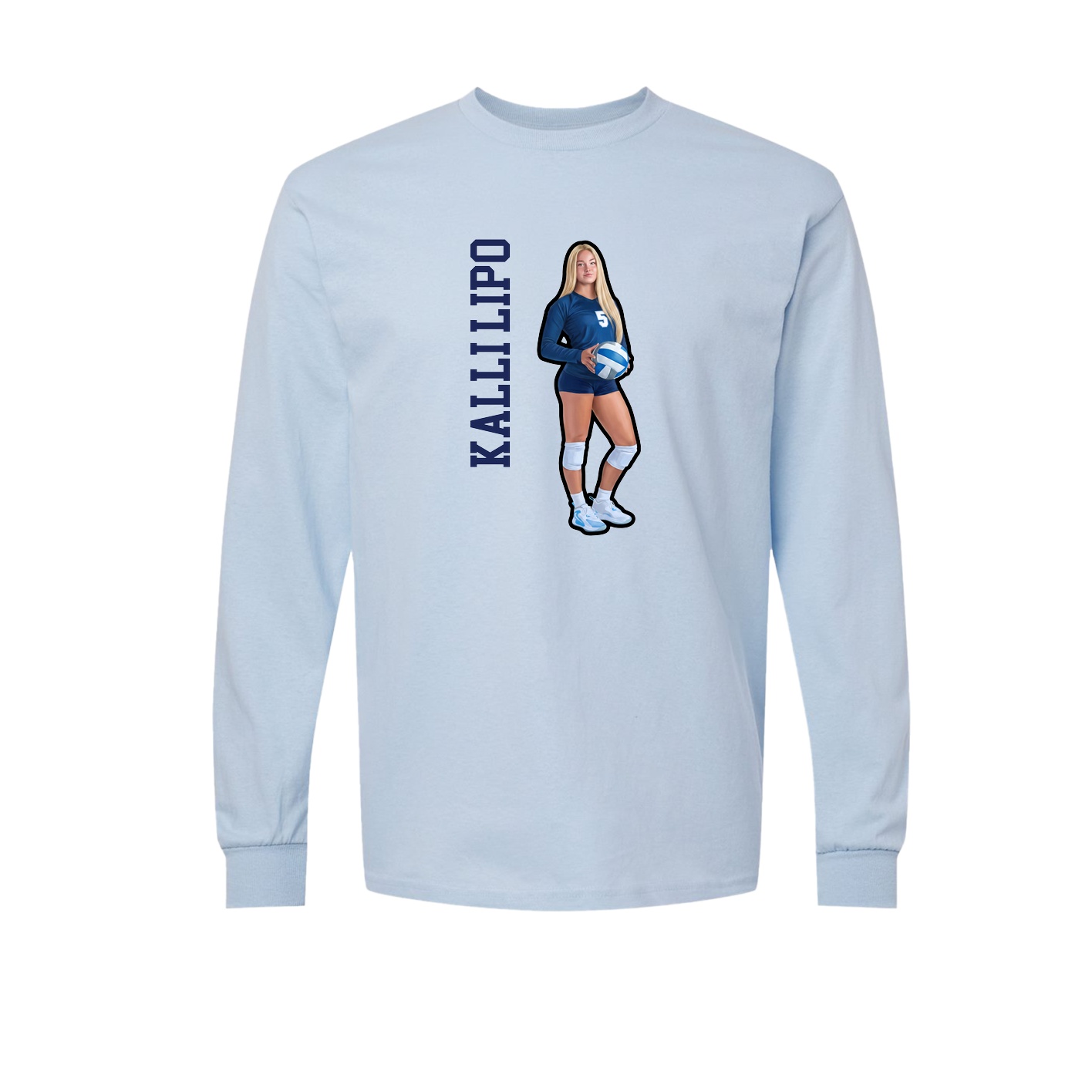 Long Sleeve Tee — Name Vertical in Light Blue
