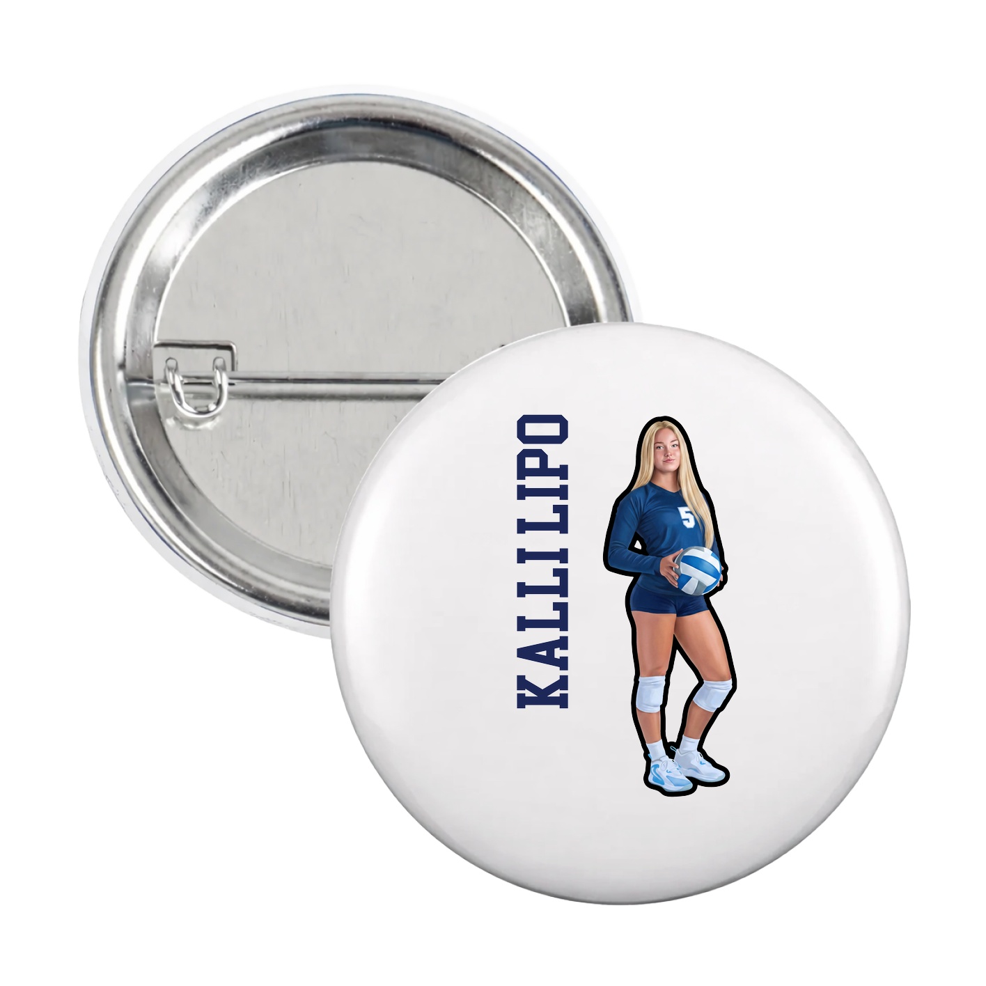 Game Day Button — Name Vertical in White
