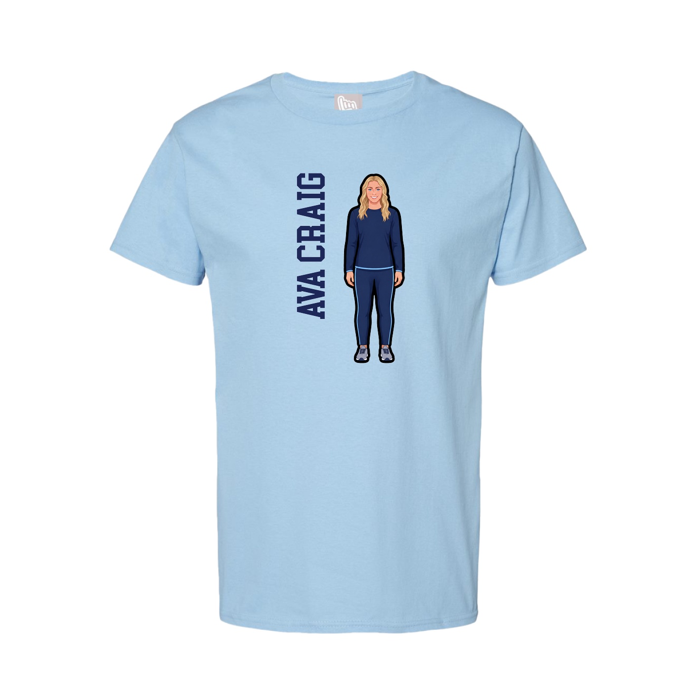 Tee — Name Vertical in Light Blue