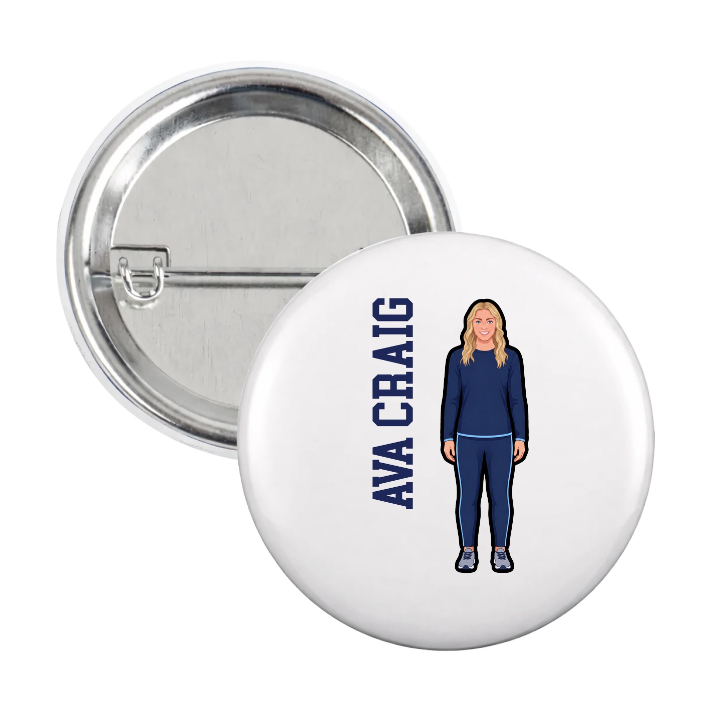 Game Day Button — Name Vertical in White